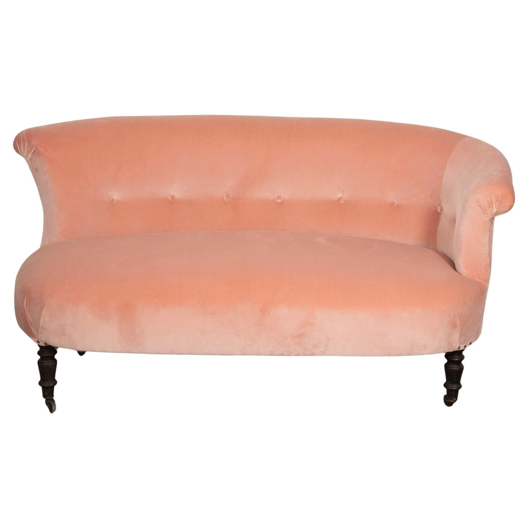 19th Century Upholstered Pink Banquette For Sale