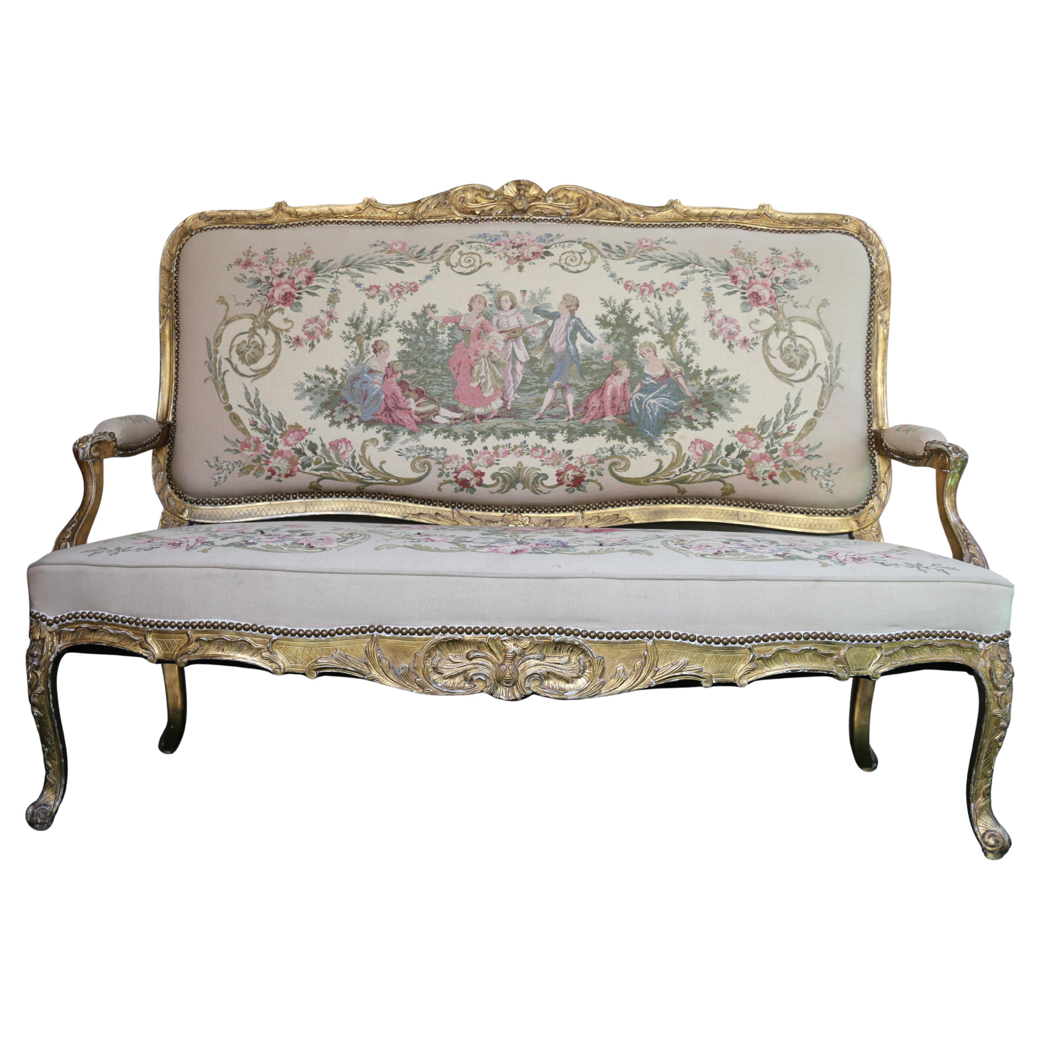 19th Century Upholstered Sofa With Musical Motifs, France