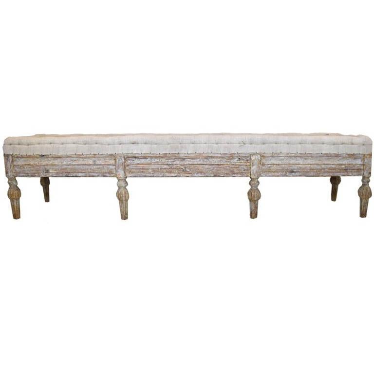 Burlap 19th Century Upholstered Swedish Bench