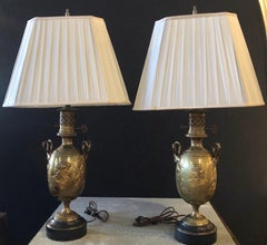 19th Century Urn Shaped Grecian Doré Bronze Table Lamps, a Pair
