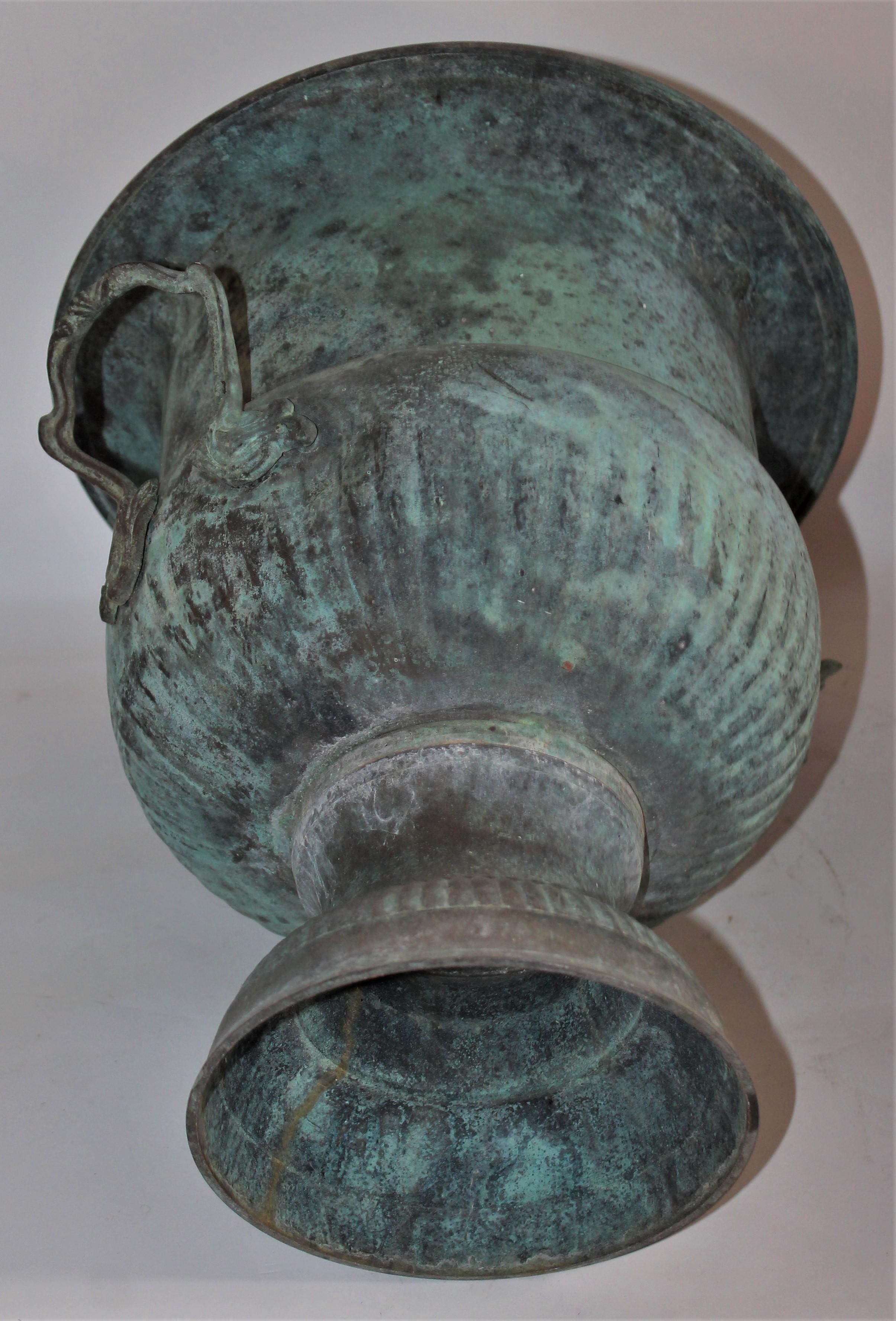 American 19th Century Urn with Handles in Patinated Copper Surface