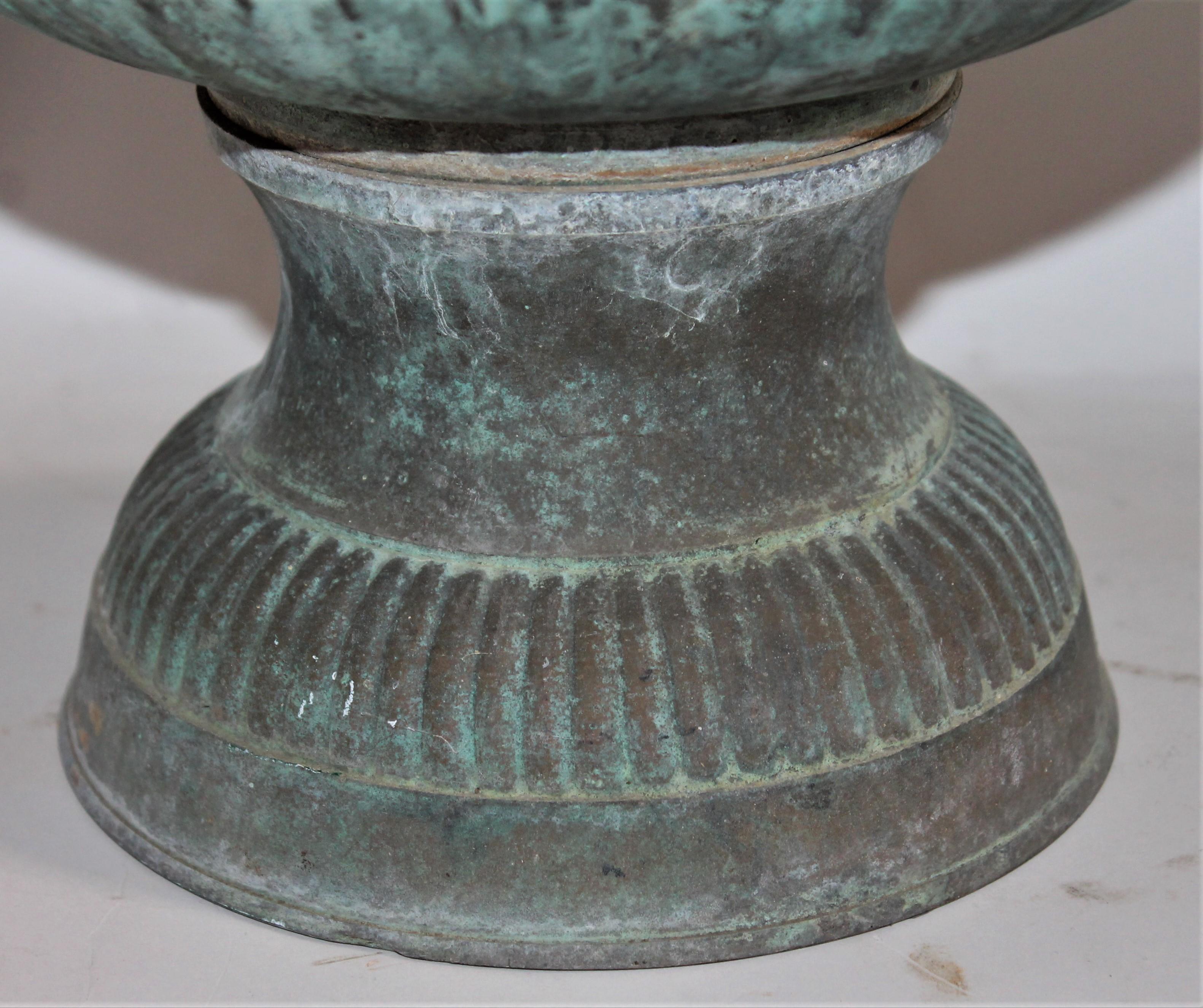 Iron 19th Century Urn with Handles in Patinated Copper Surface