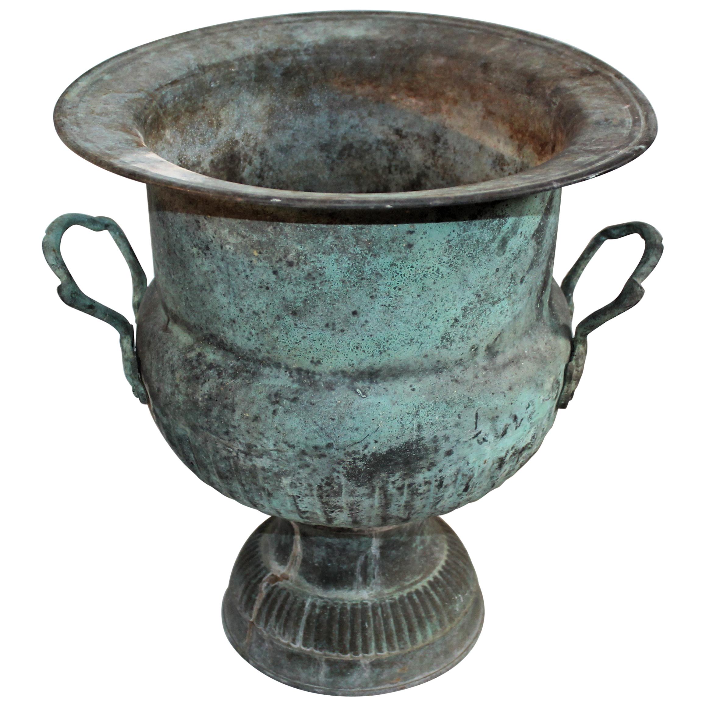 19th Century Urn with Handles in Patinated Copper Surface