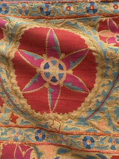19th Century Uzbek Silk Embroidery Antique Pomegranate & Floral Suzani
