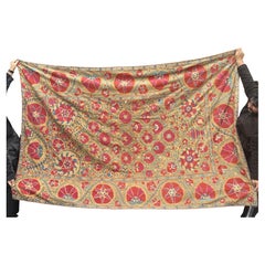 19th Century Uzbek Silk Embroidery Antique Pomegranate & Floral Suzani