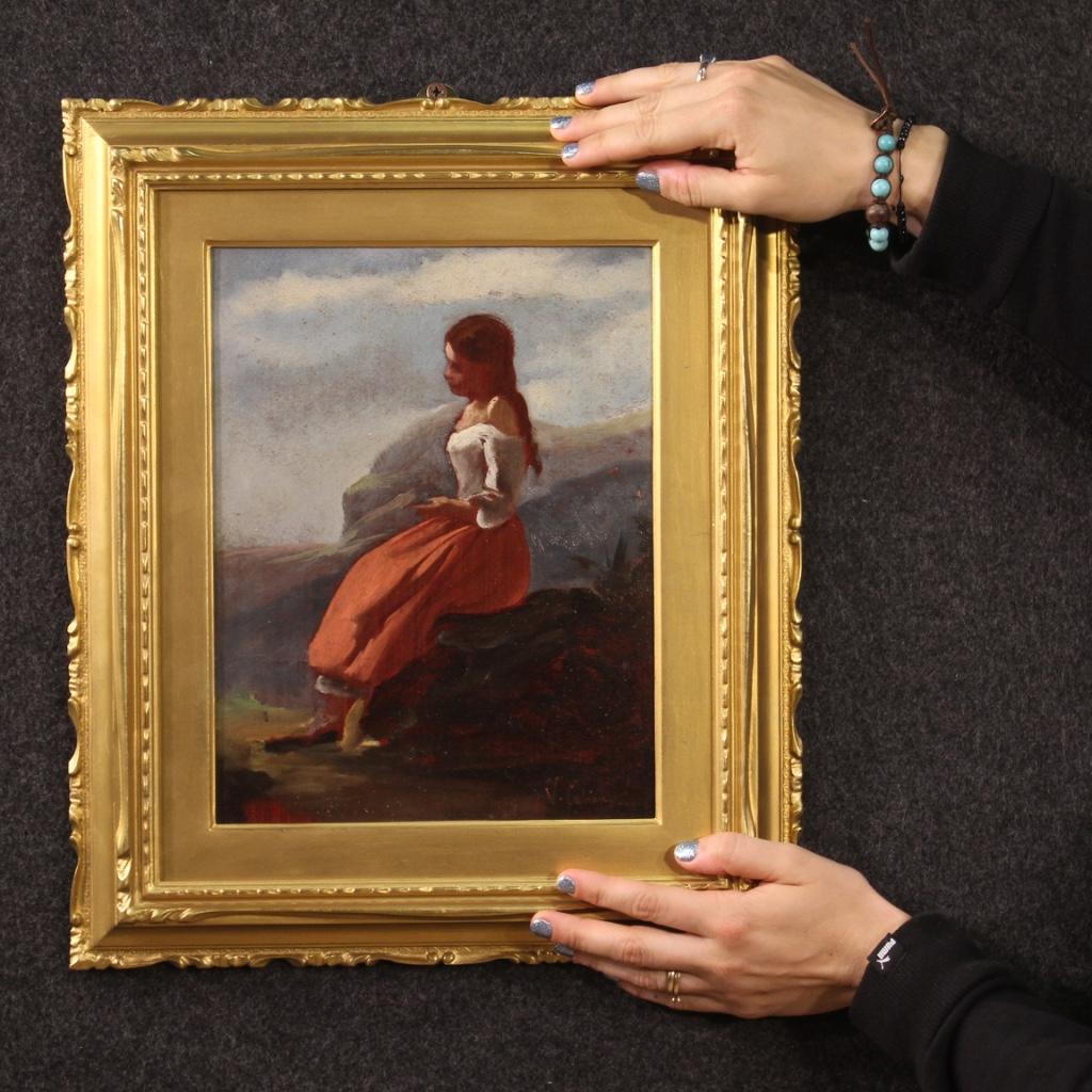 19th Century V. Cabianca Signed Oil on Cardboard Italian Painting Girl, 1840 7