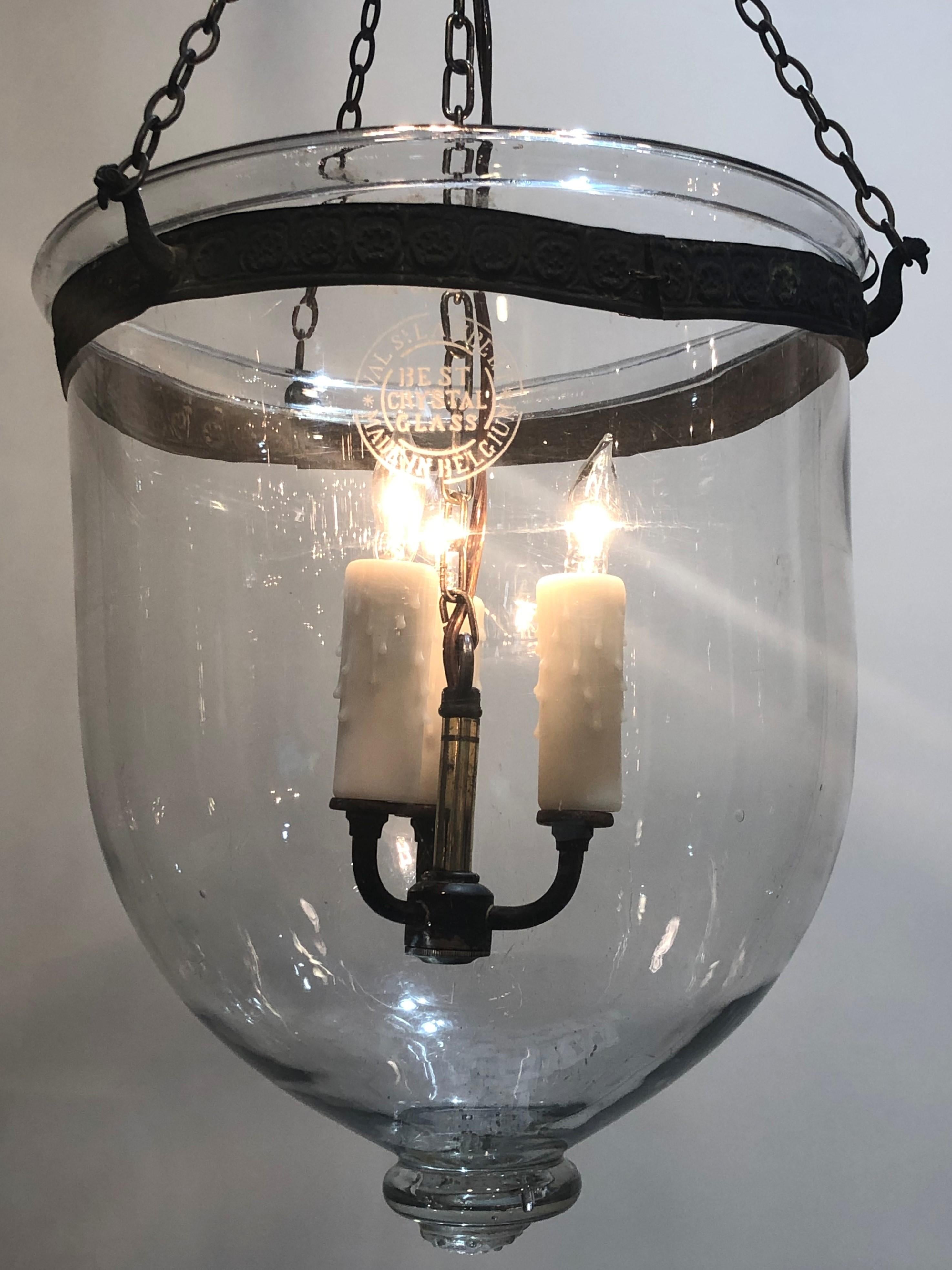 Regency 19th Century Val St. Lambert Crystal Bell Jar Lantern