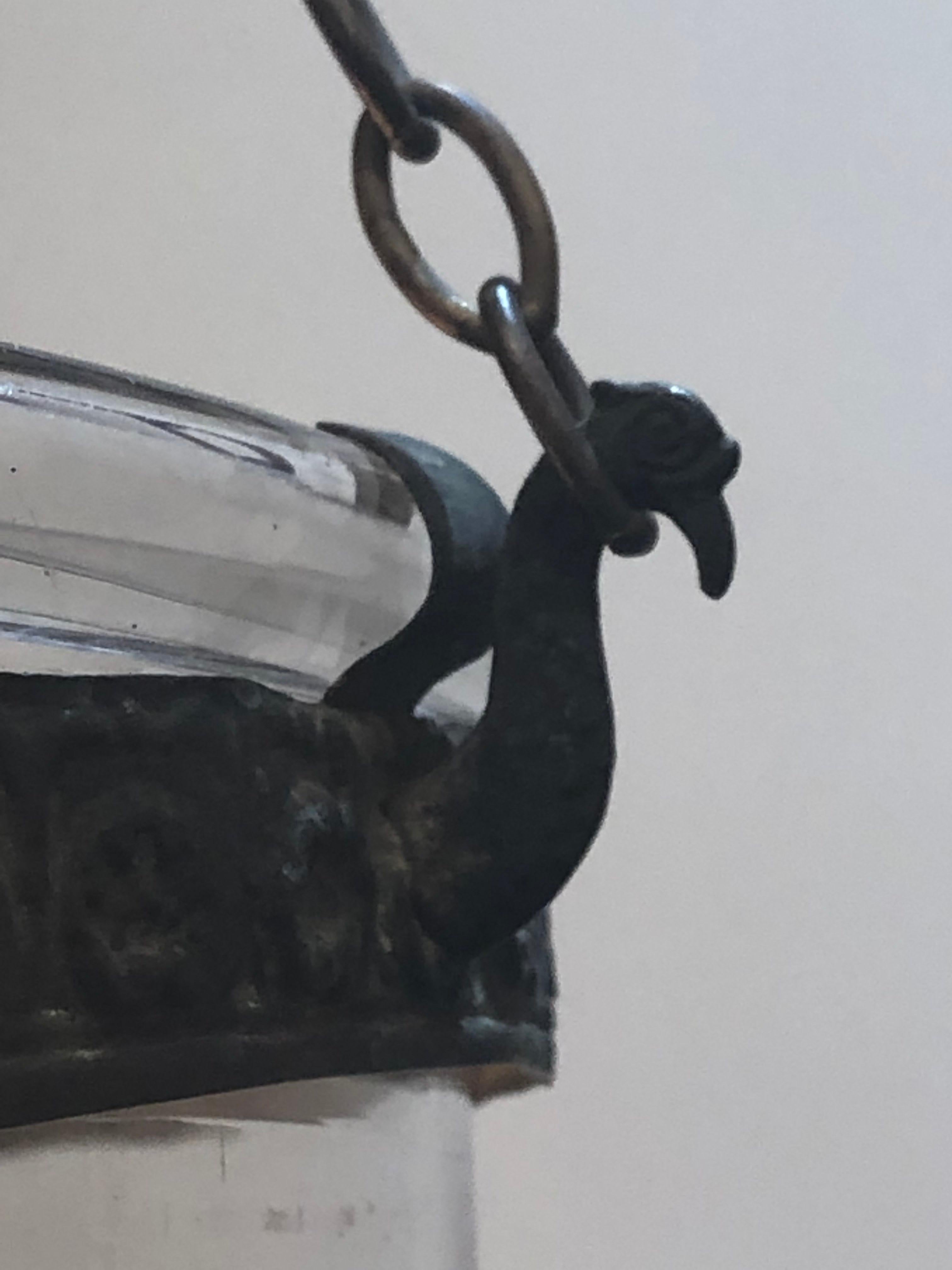 Brass 19th Century Val St. Lambert Crystal Bell Jar Lantern