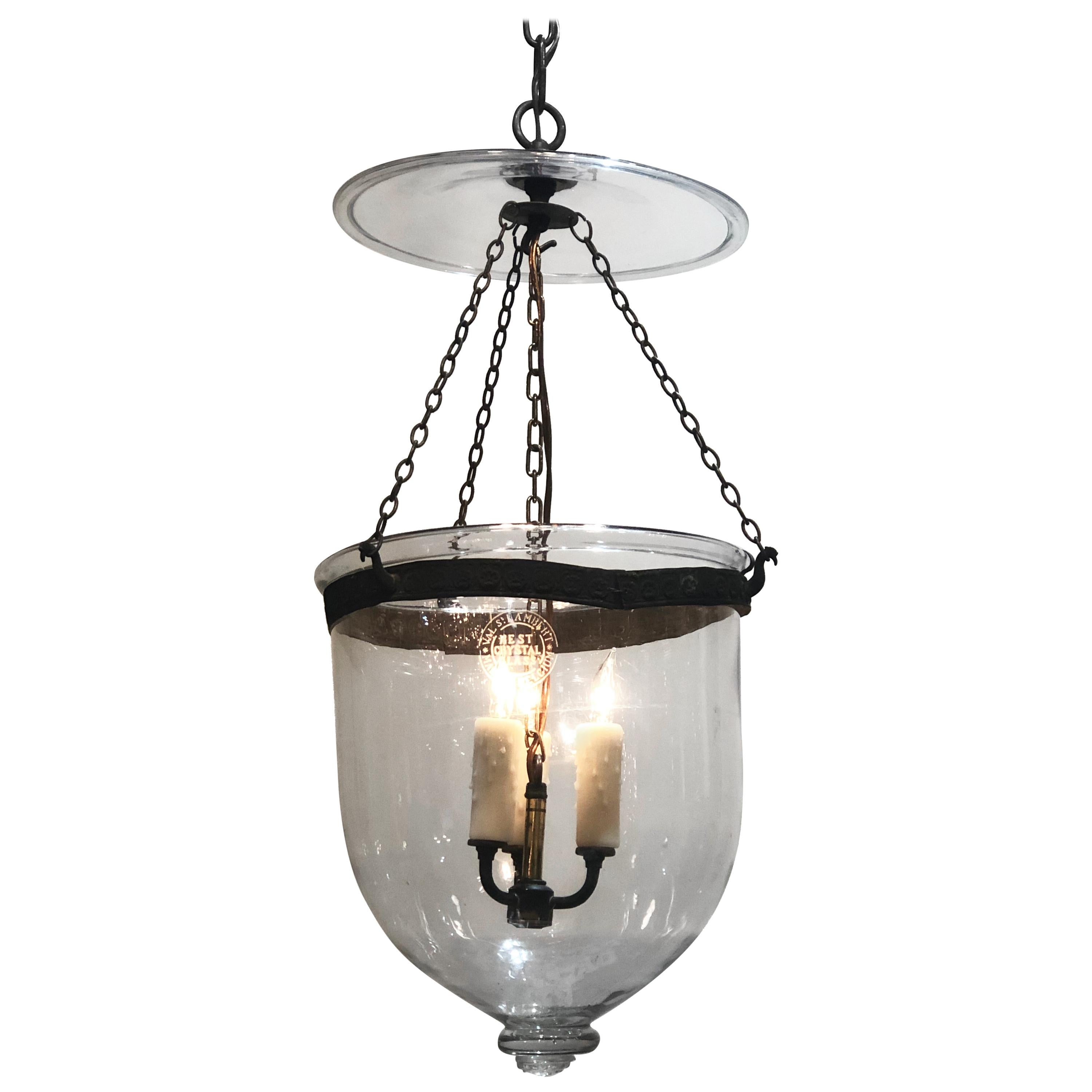 19th Century Val St. Lambert Crystal Bell Jar Lantern