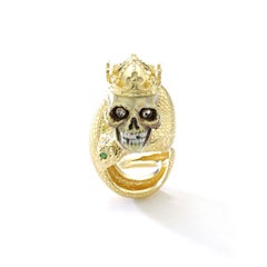 19th Century Vanitas Memento Mori Skull on Diamond Gold Oversize Ring