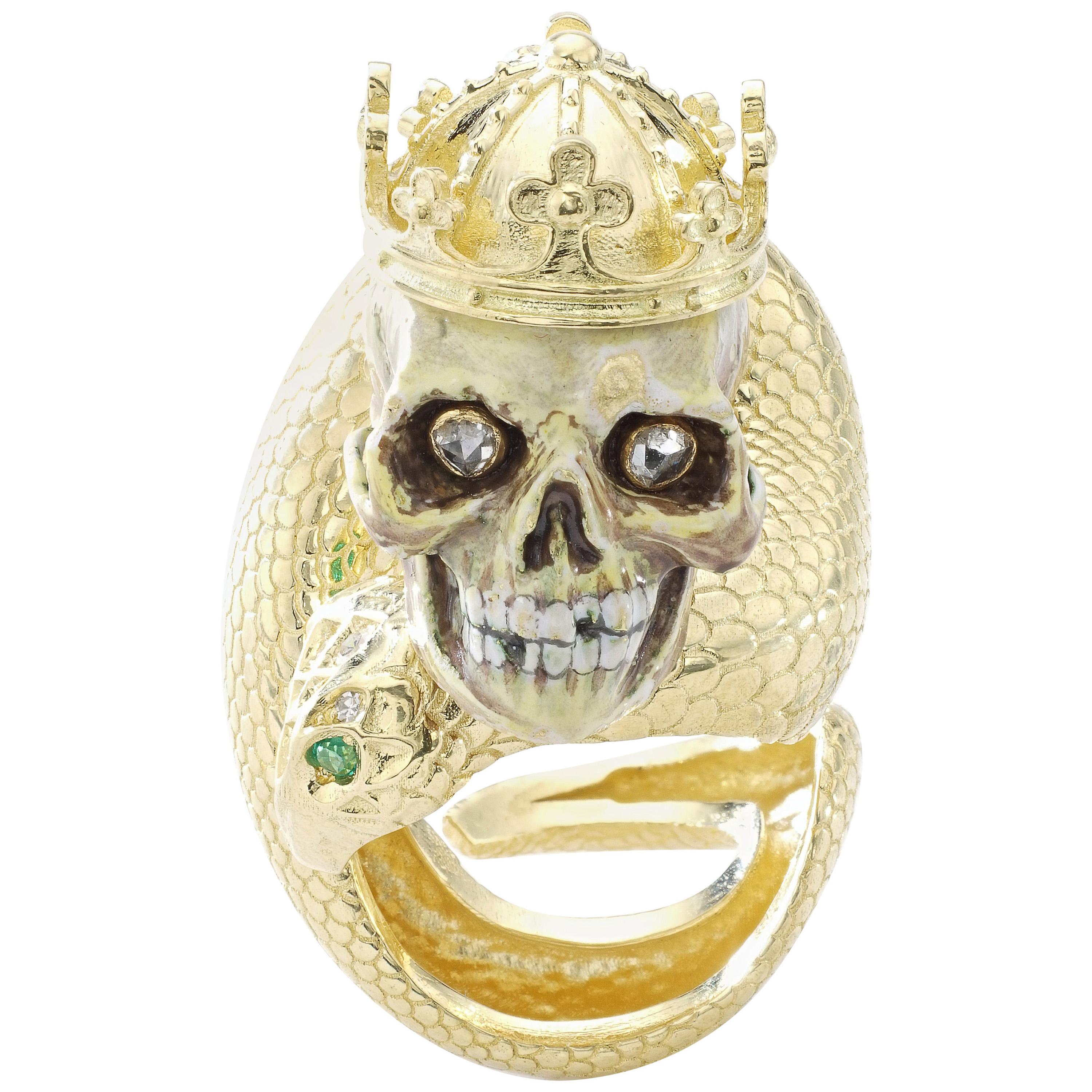 19th Century Vanitas Memento Mori Skull on Diamond Gold Oversize Ring For Sale