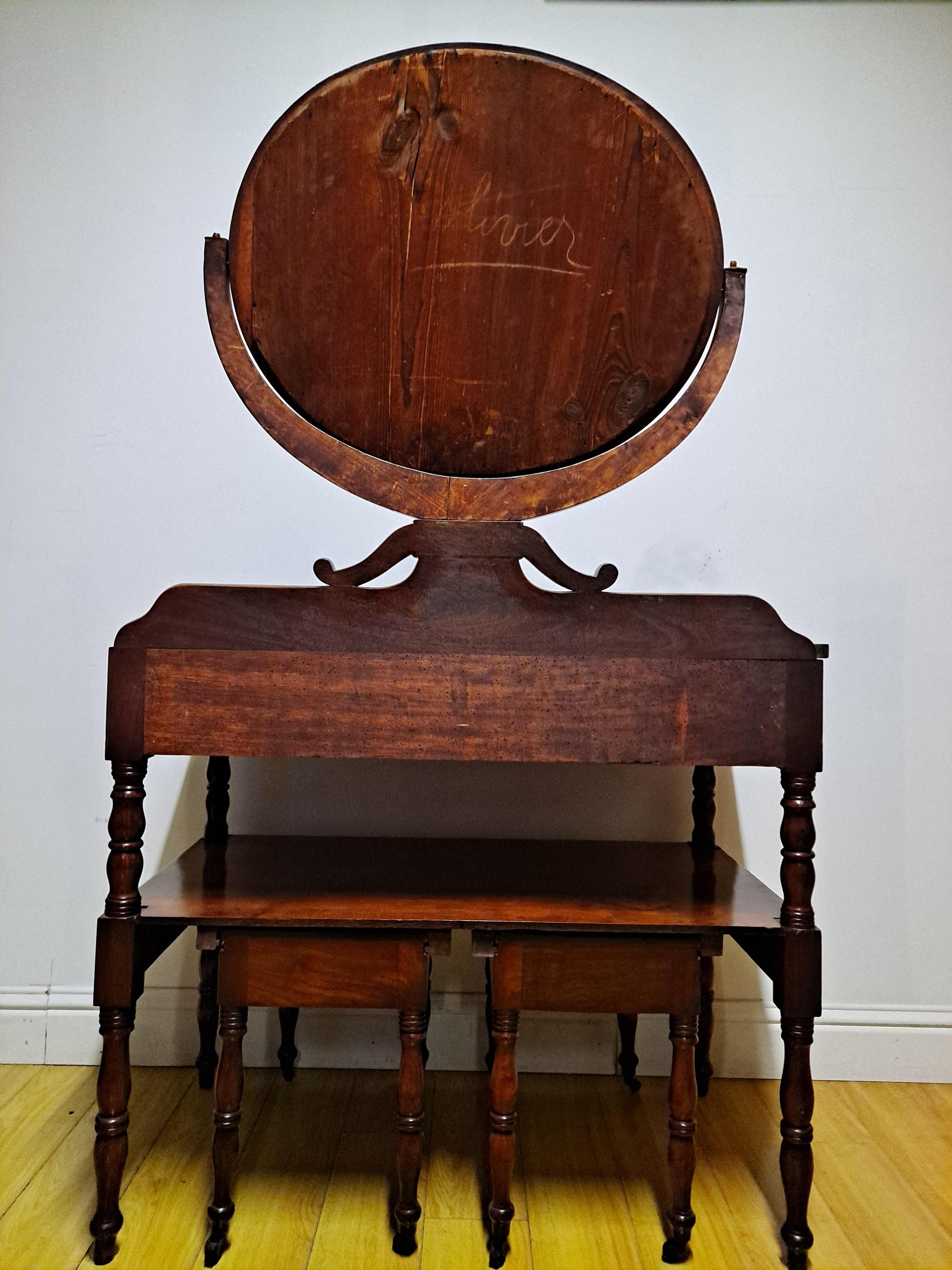 Brass 19th C. American Empire Mahogany Vanity Dressing Table w/Marble Top For Sale