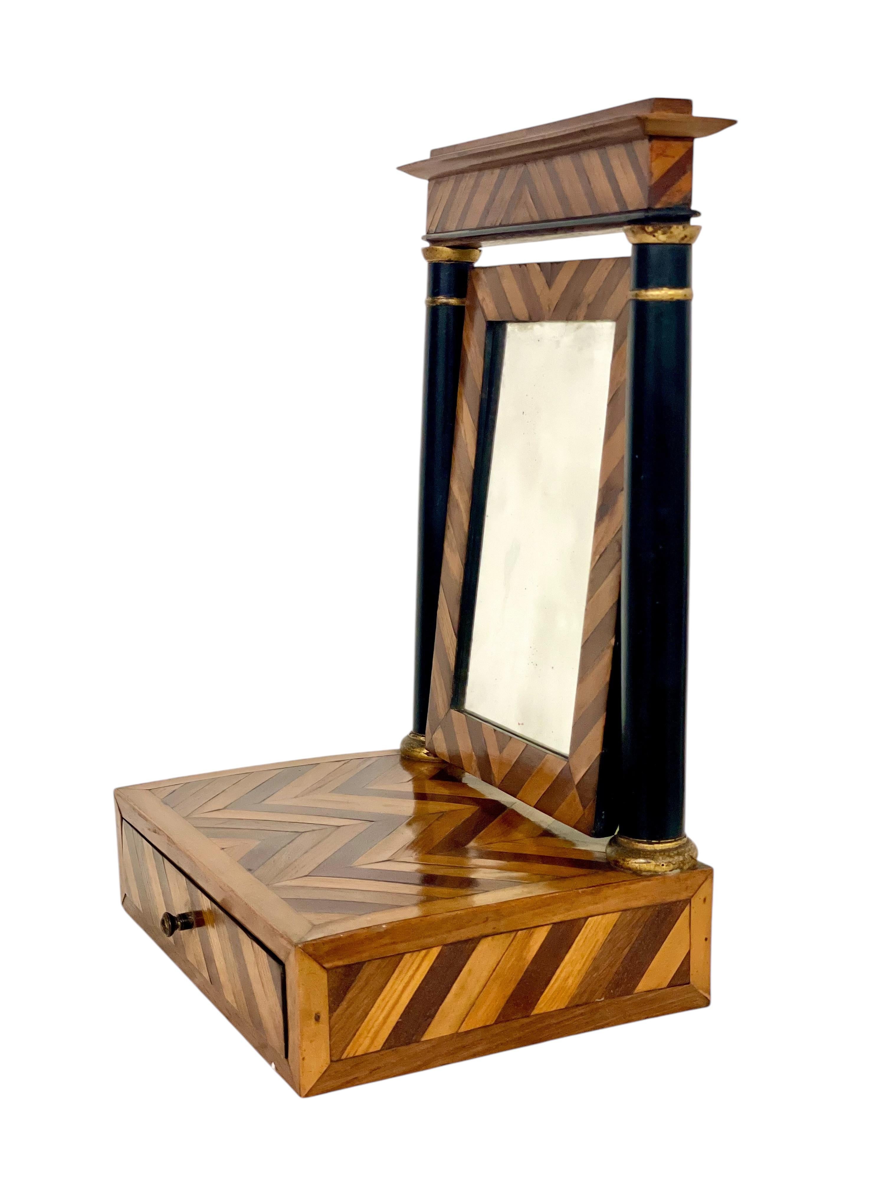 Ebonized 19th Century Table Psyché Mirror with a Drawer and Tilting Glass For Sale
