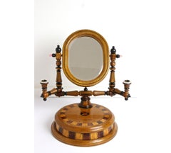 19th Century Vanity Table Mirror With Candlesticks, Micro-Inlays, AT ca. 1890