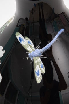 19th Century Vase, Stunning Hand Enamel Decoration on Black Glass