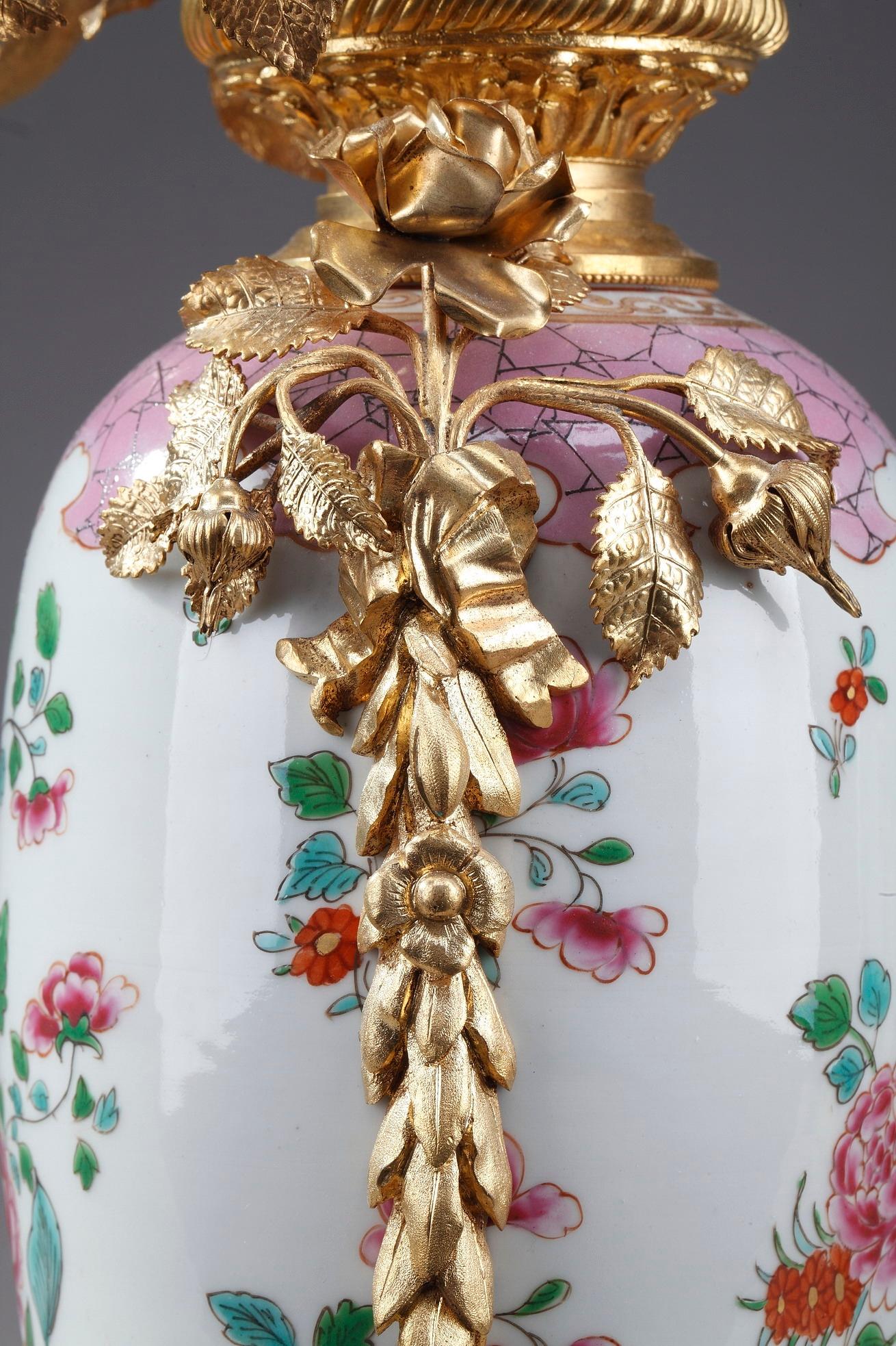 19th Century Vases Mounted as Lamps in Famille Rose Porcelain Taste 6