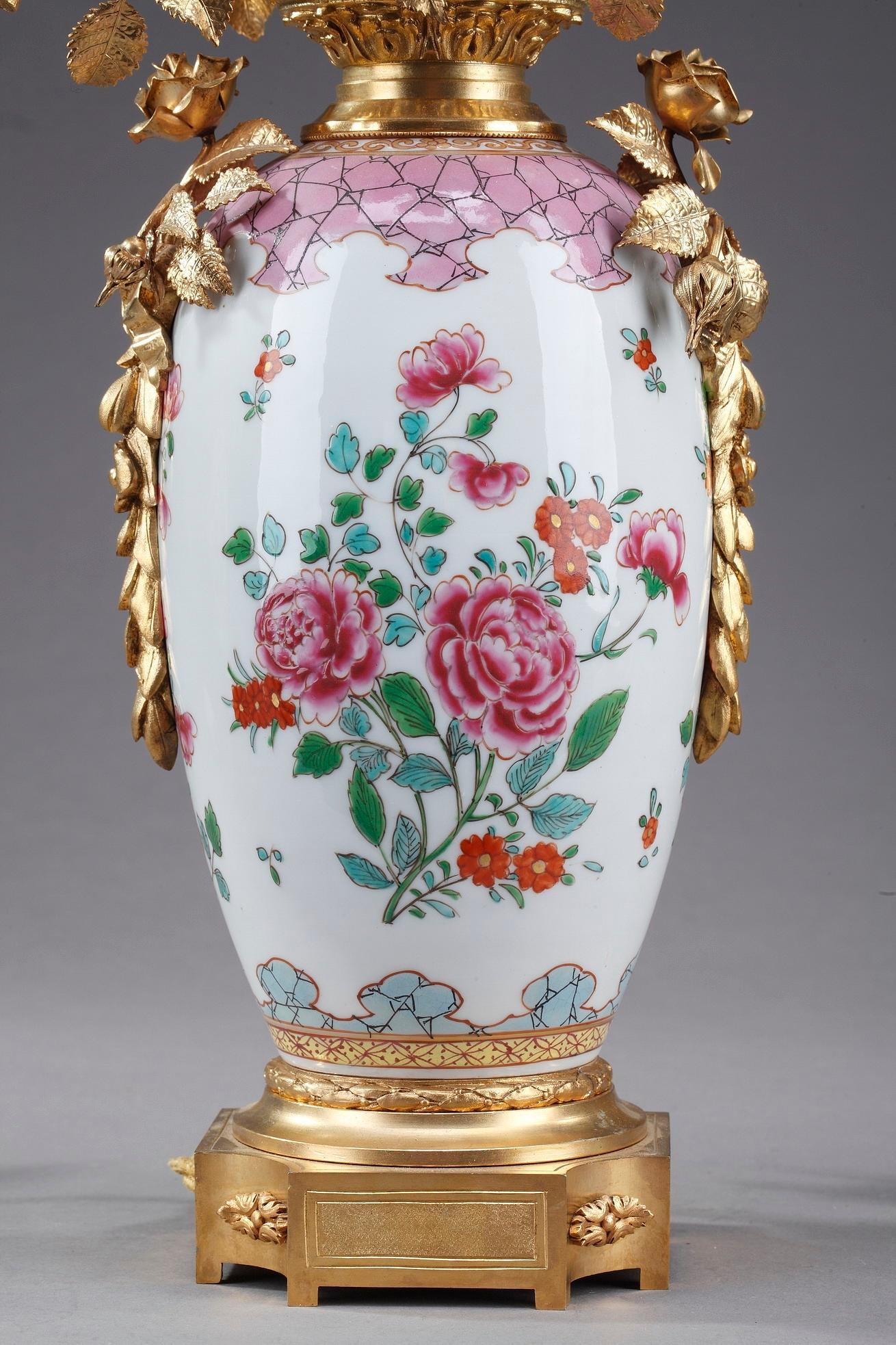 19th Century Vases Mounted as Lamps in Famille Rose Porcelain Taste 9