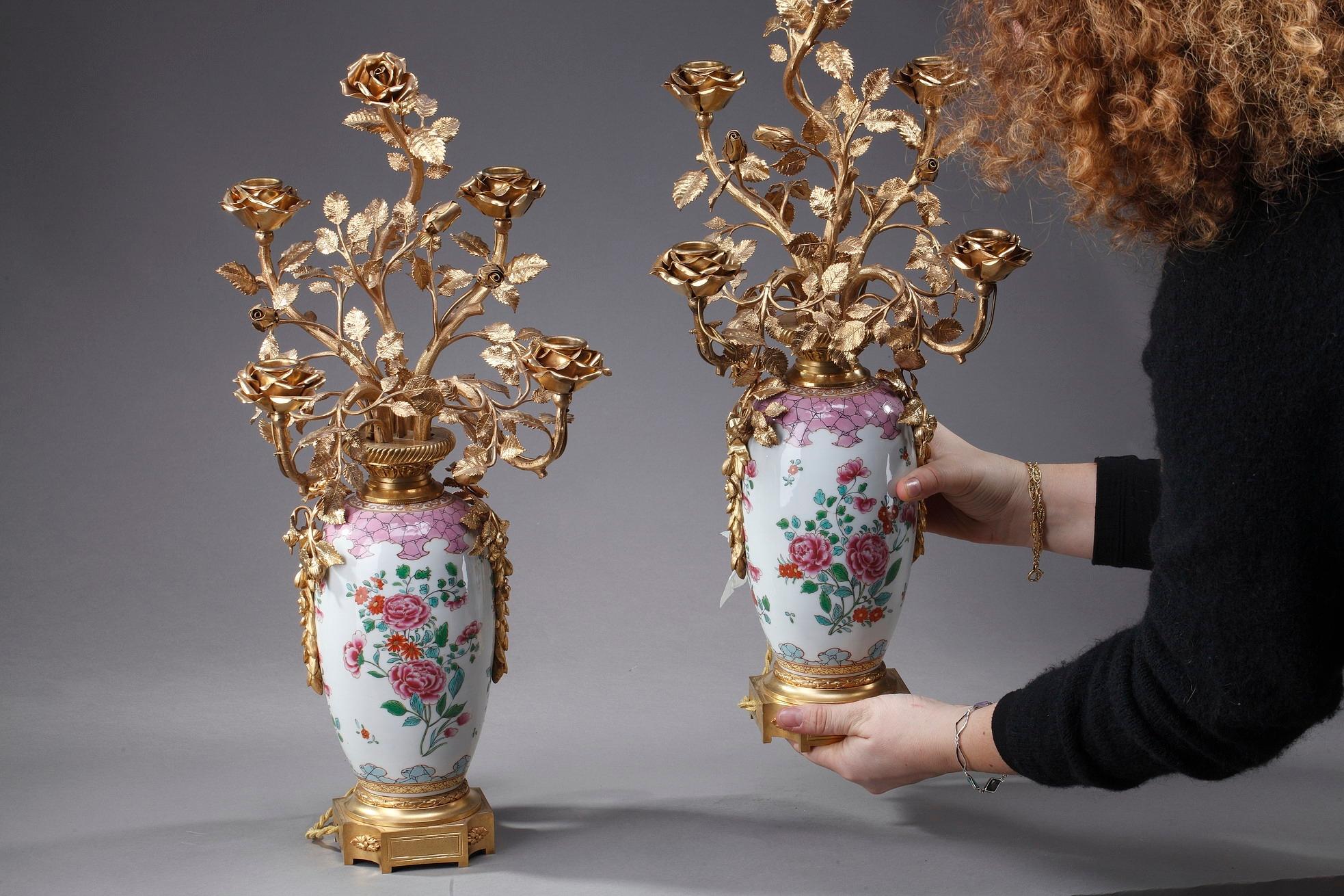 19th Century Vases Mounted as Lamps in Famille Rose Porcelain Taste 14