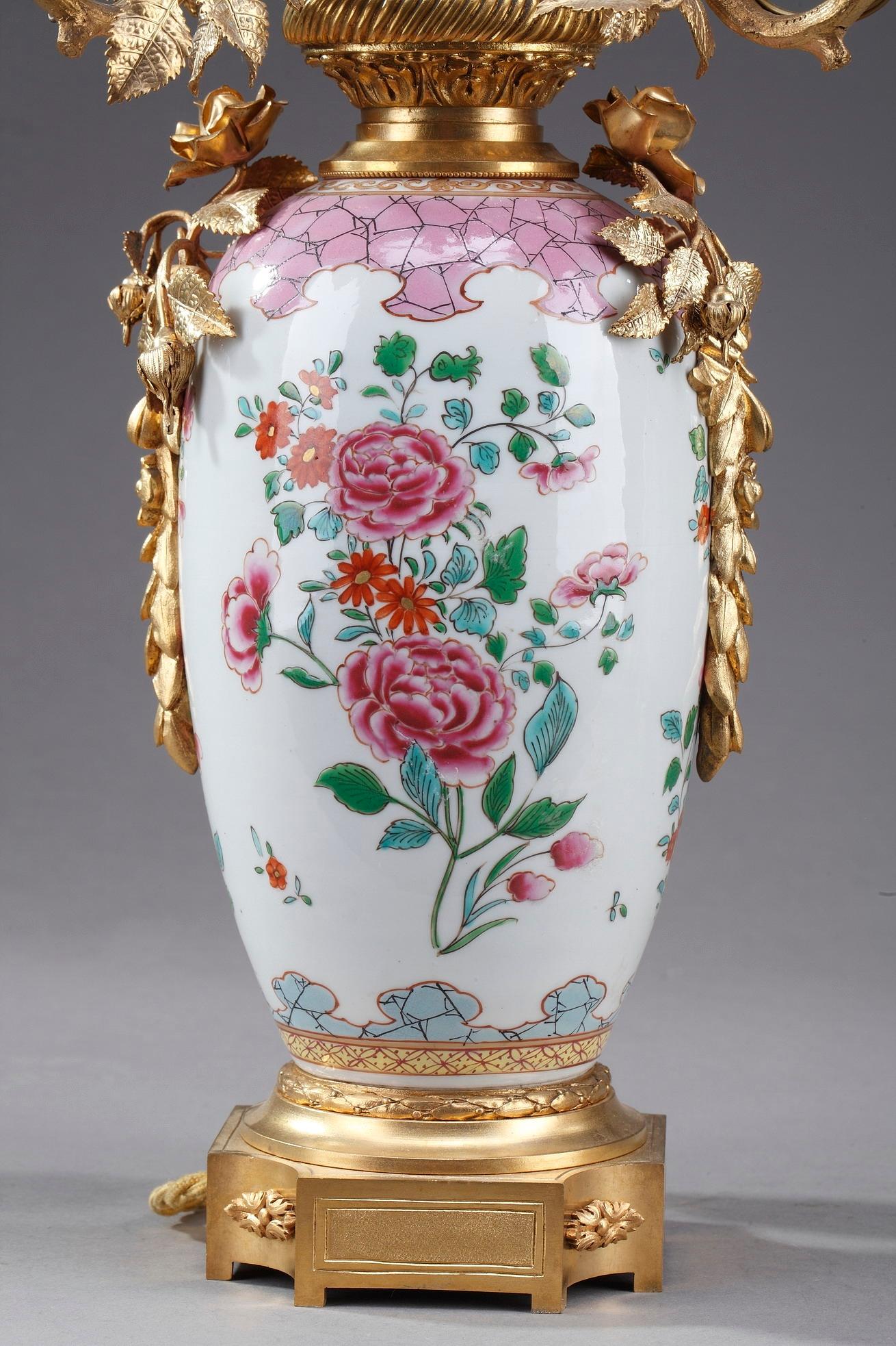 French 19th Century Vases Mounted as Lamps in Famille Rose Porcelain Taste