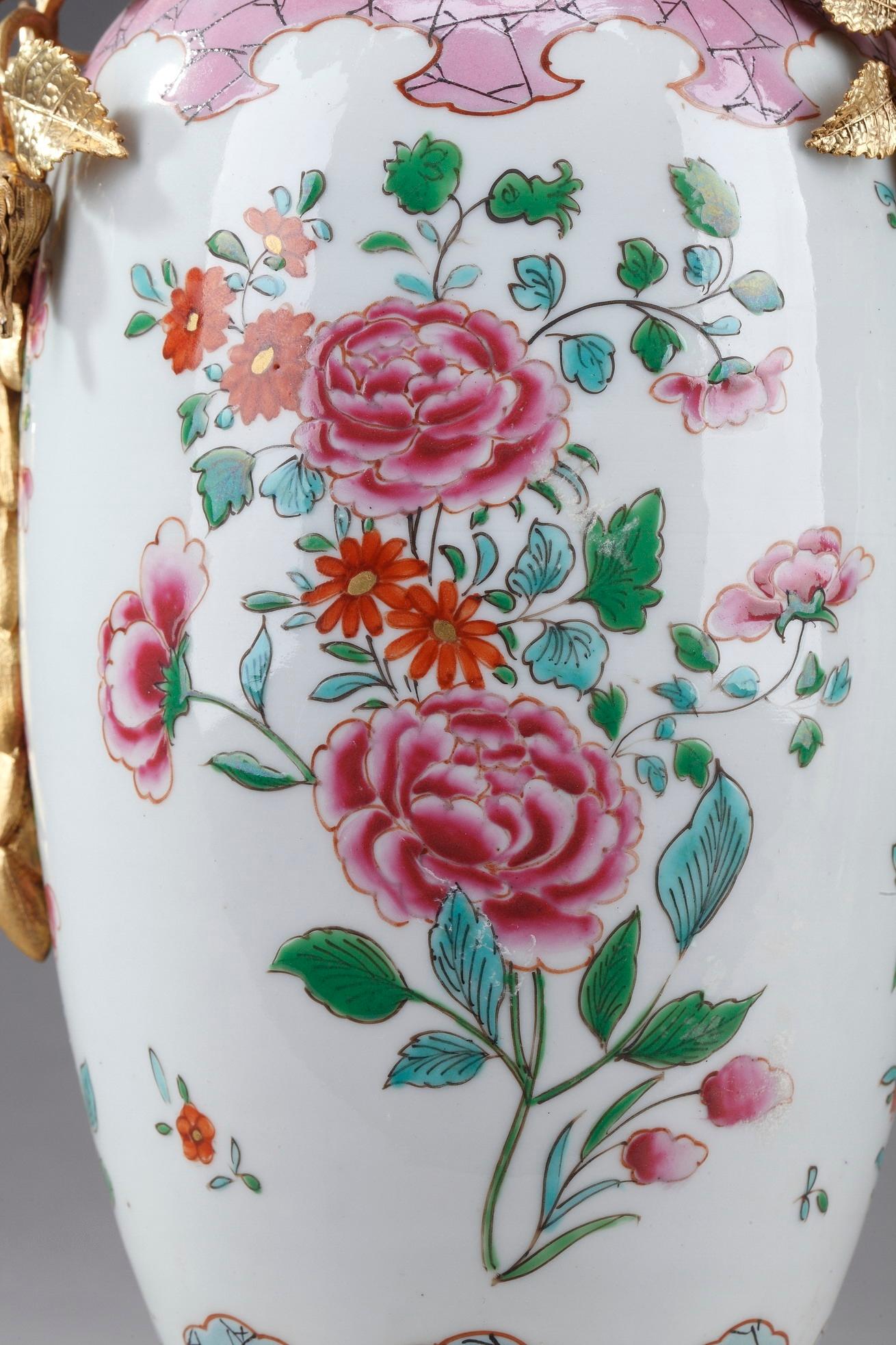 19th Century Vases Mounted as Lamps in Famille Rose Porcelain Taste 1