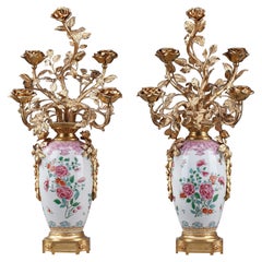 19th Century Vases Mounted as Lamps in Famille Rose Porcelain Taste