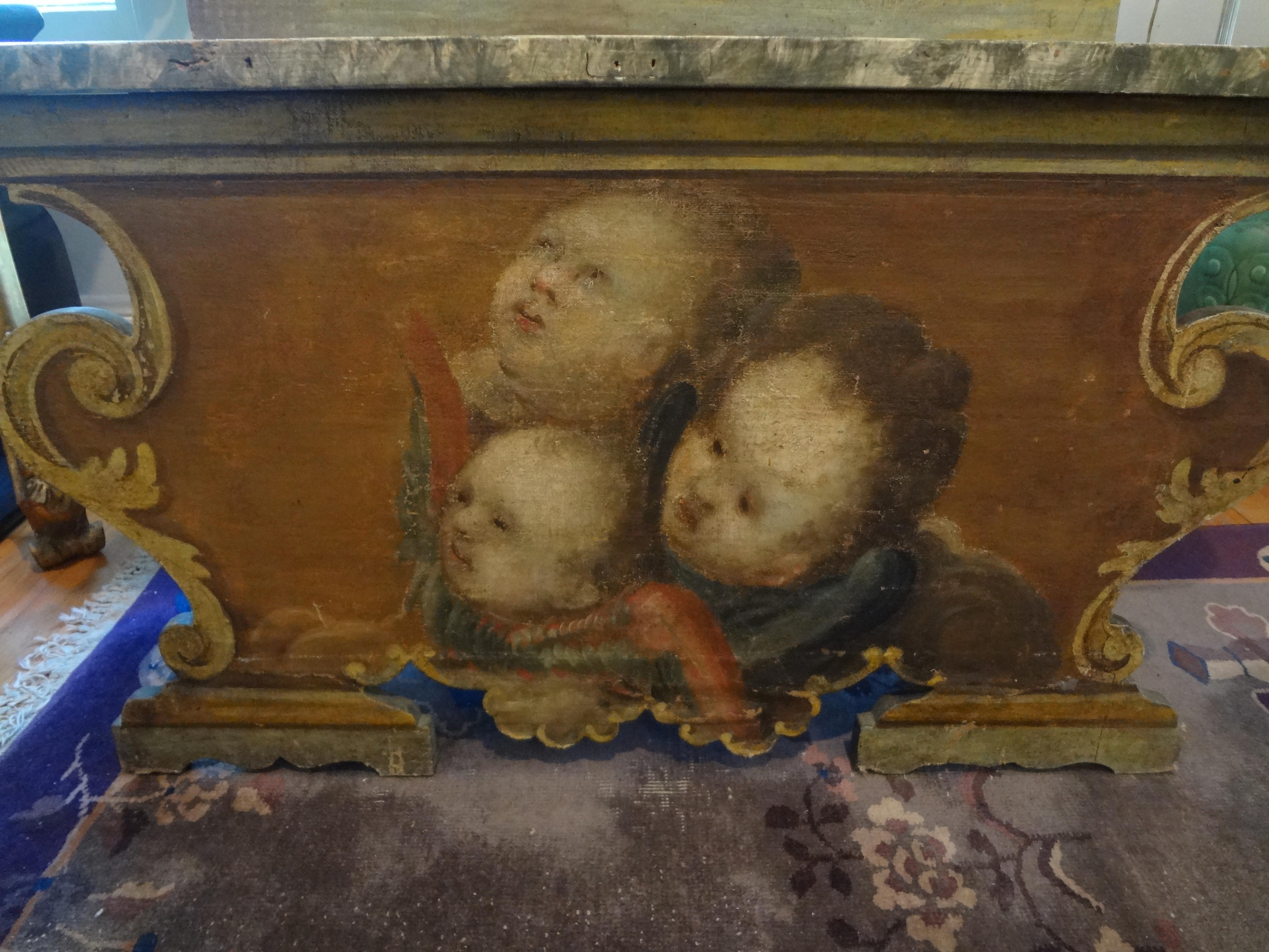 Italian 19th Century Venetian Baroque Style Carved and Painted Bench