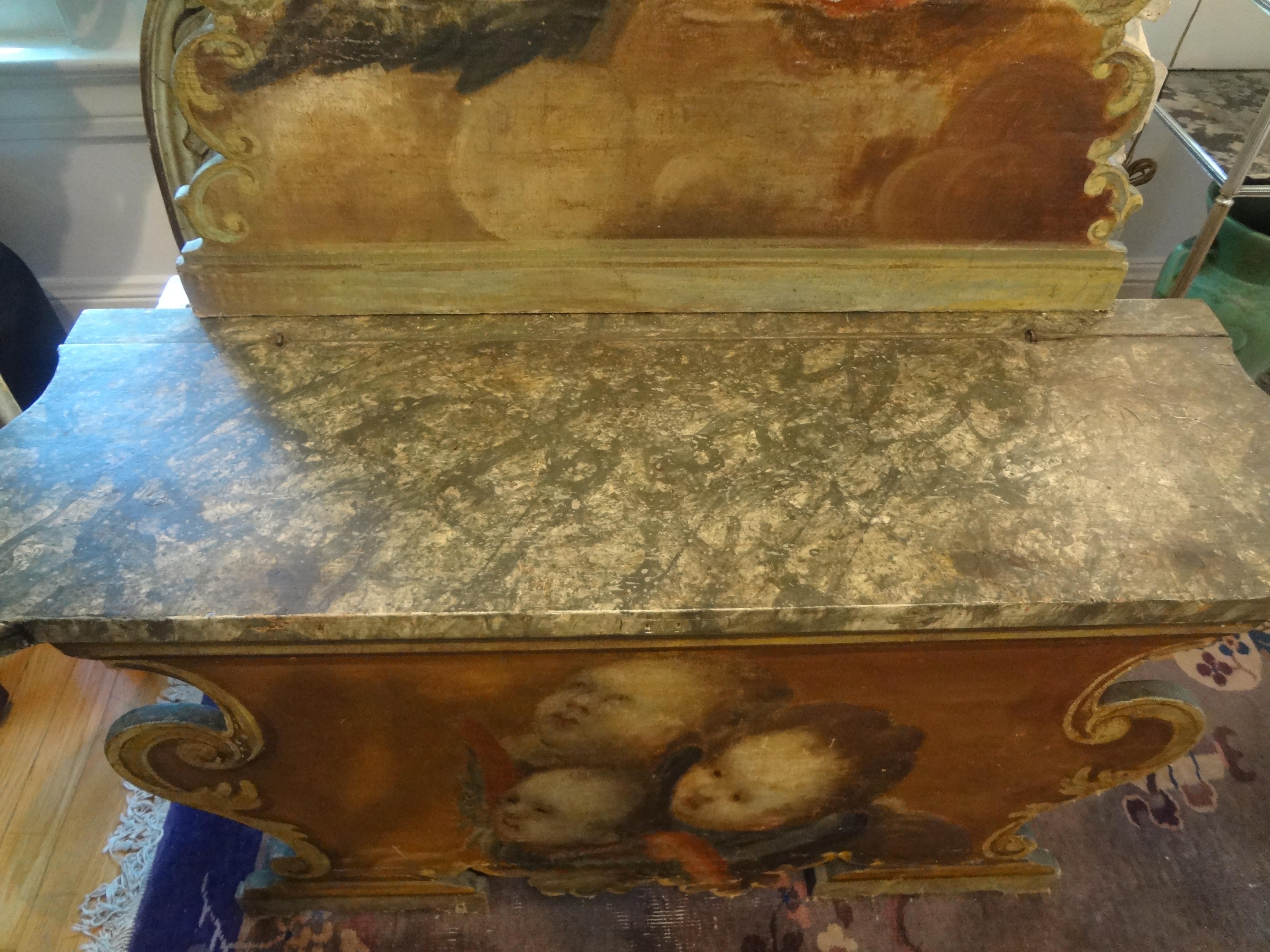 19th Century Venetian Baroque Style Carved and Painted Bench In Good Condition In Houston, TX