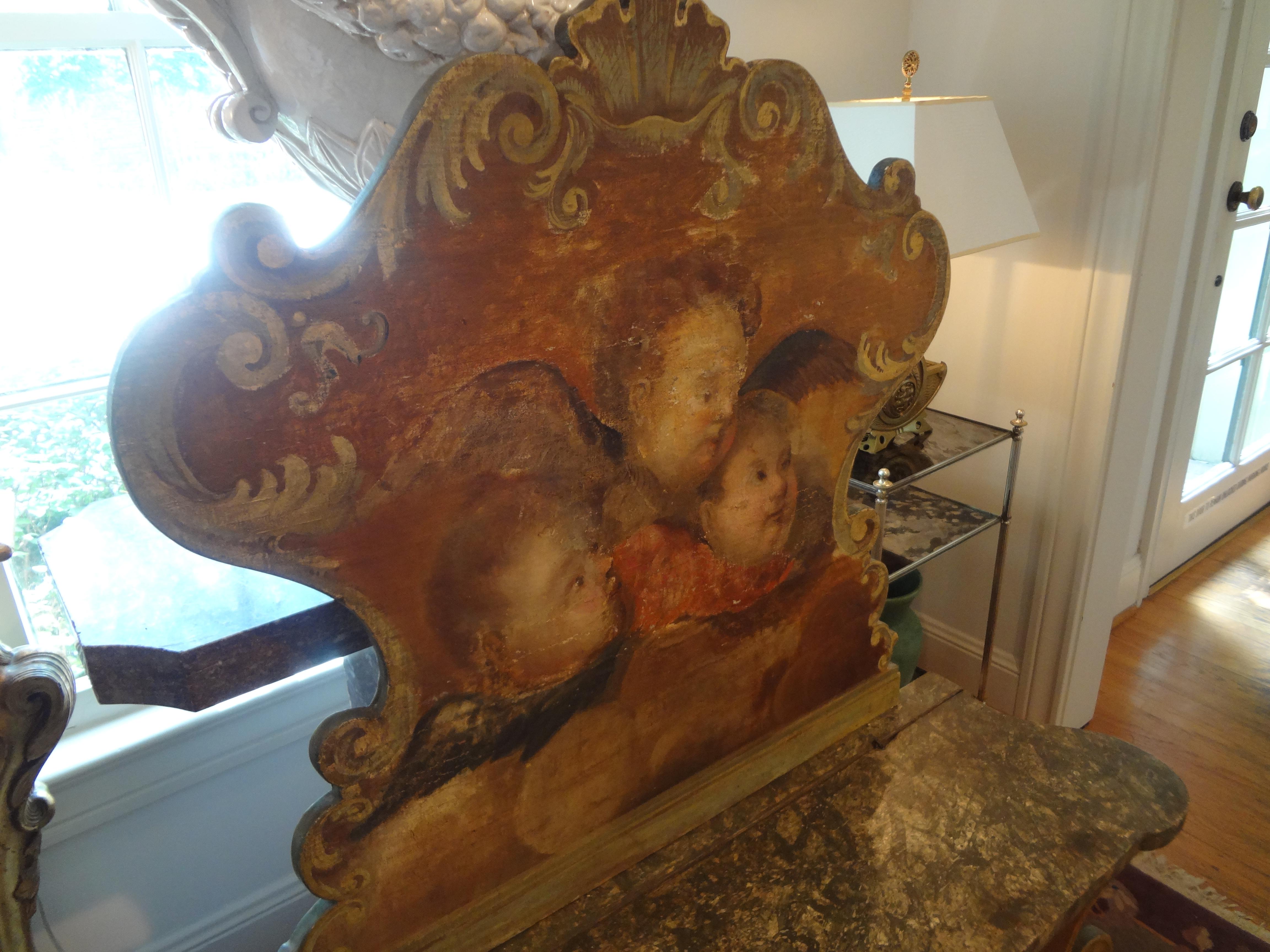 19th Century Venetian Baroque Style Carved and Painted Bench 3