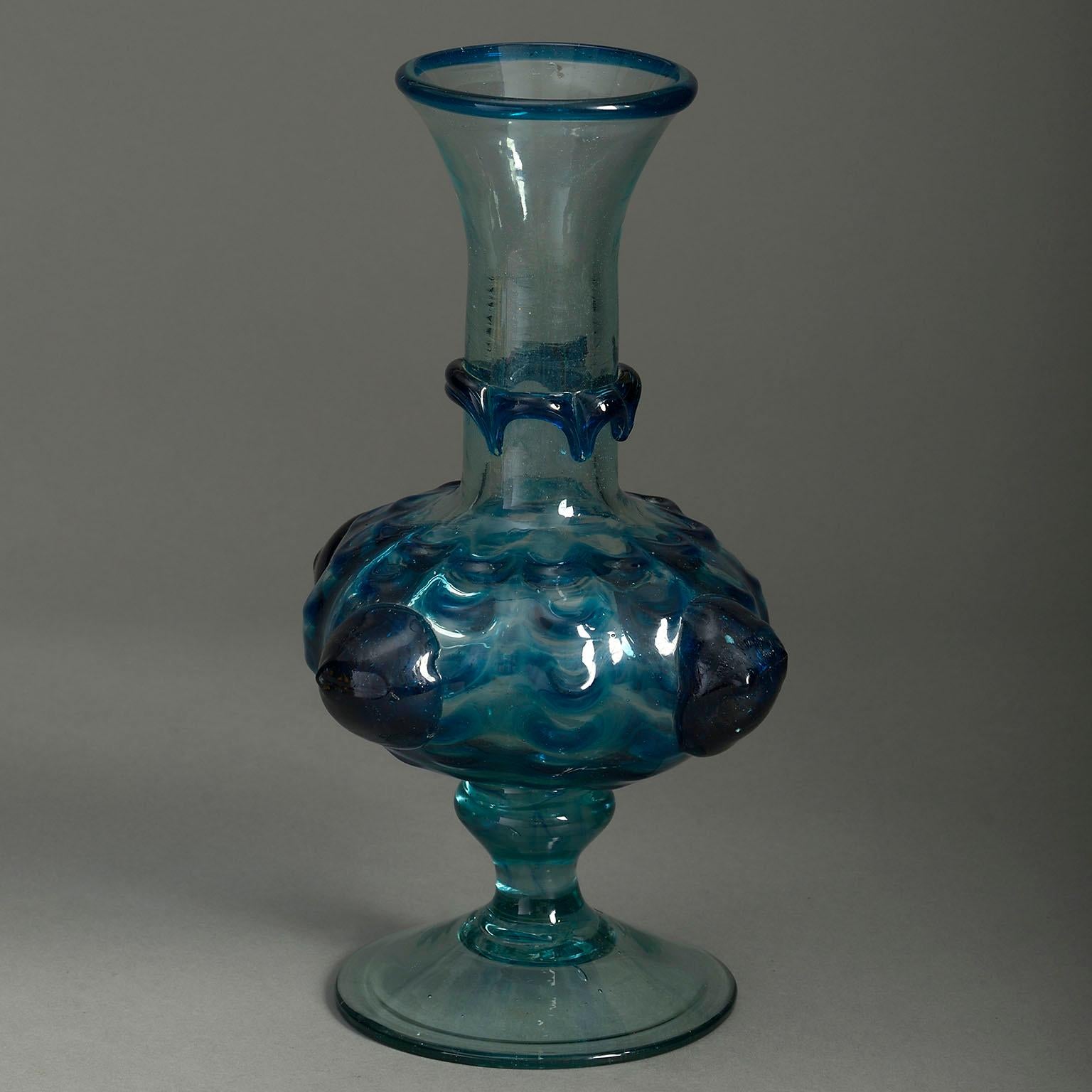 A late 19th century blue soda glass vase in the Baroque taste.
