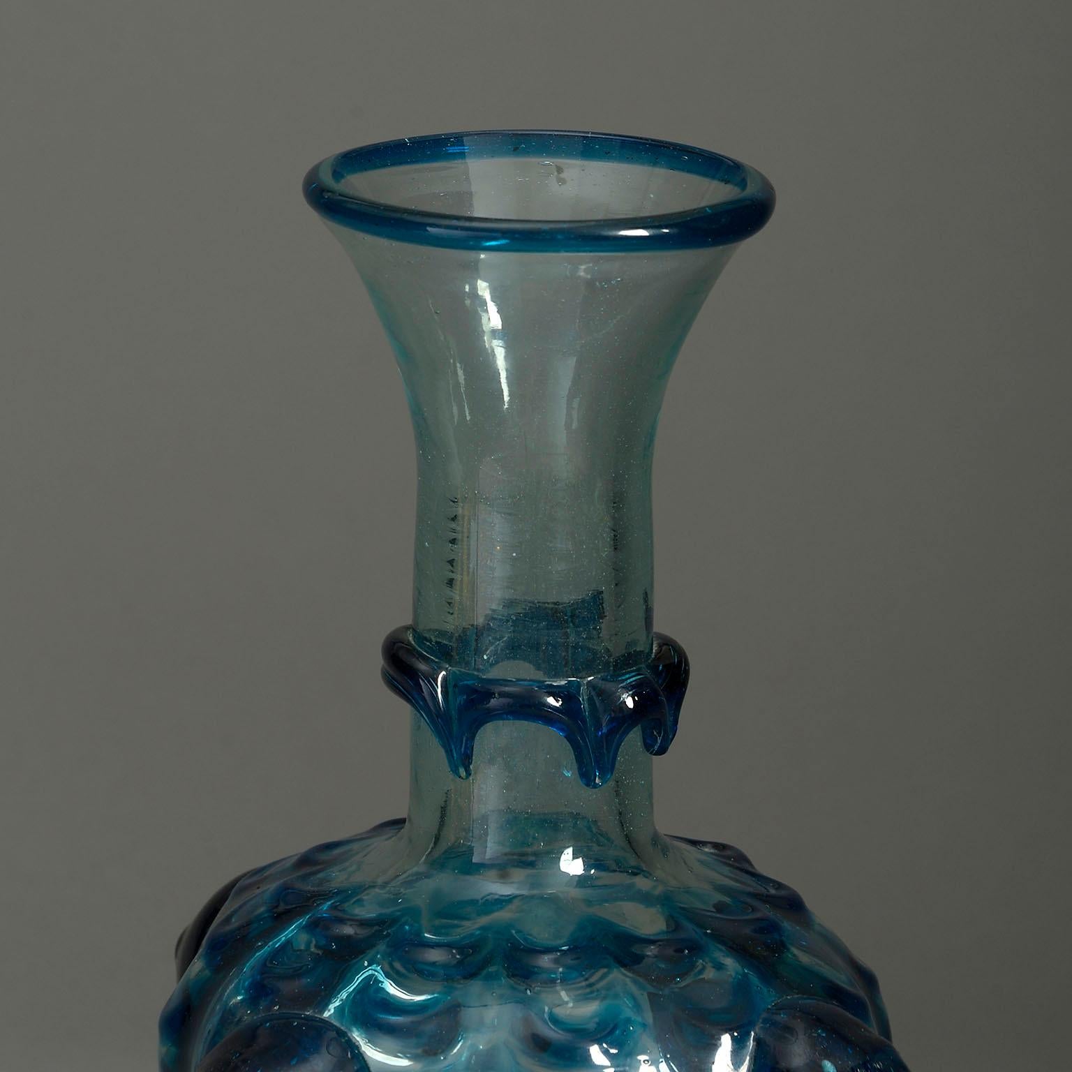 Baroque Revival 19th Century Venetian Blue Glass Baroque Style Vase