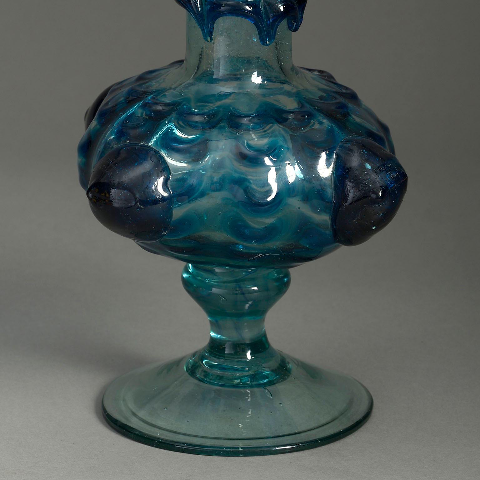 Italian 19th Century Venetian Blue Glass Baroque Style Vase