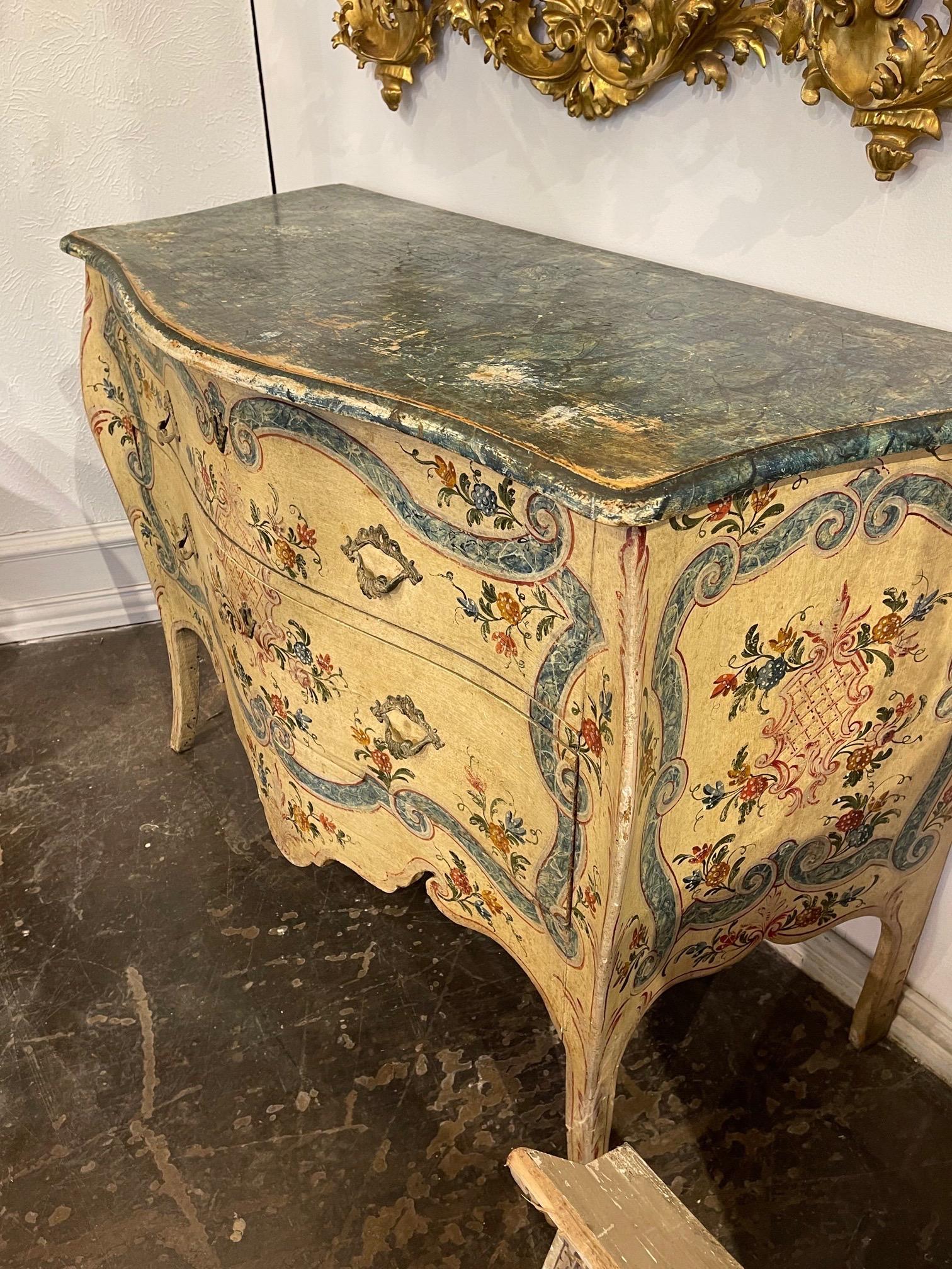 Wood 19th Century Venetian Bombe Painted Commode For Sale