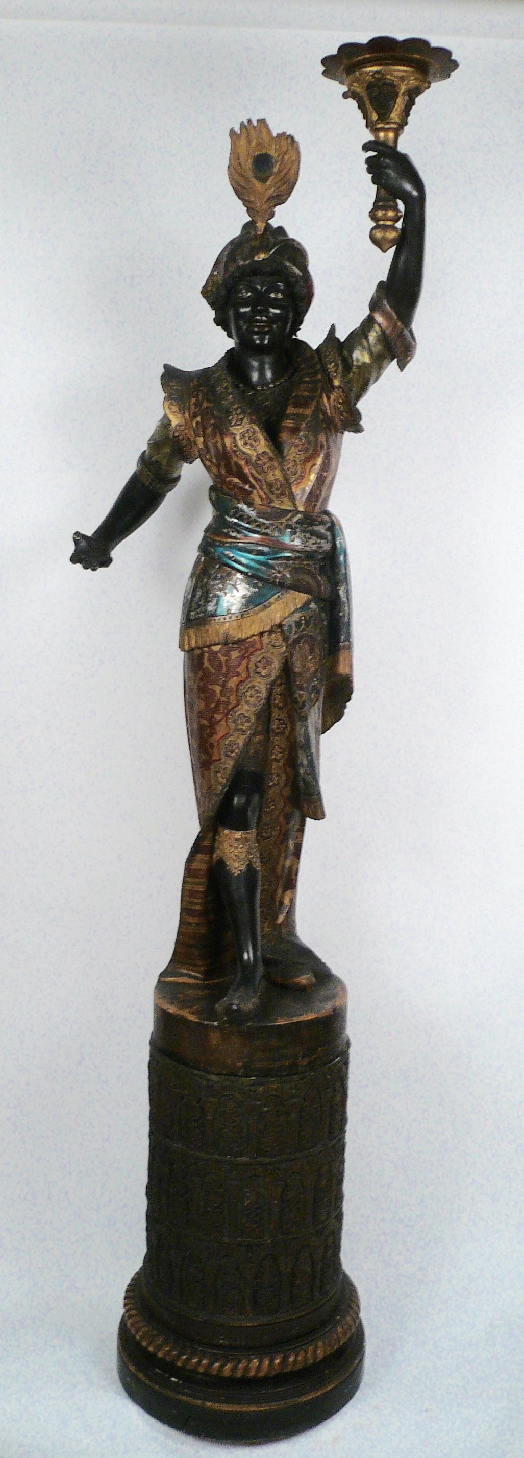 19th Century Venetian Carved and Polychrome Wood Figural Torcheres or Stands  For Sale 5