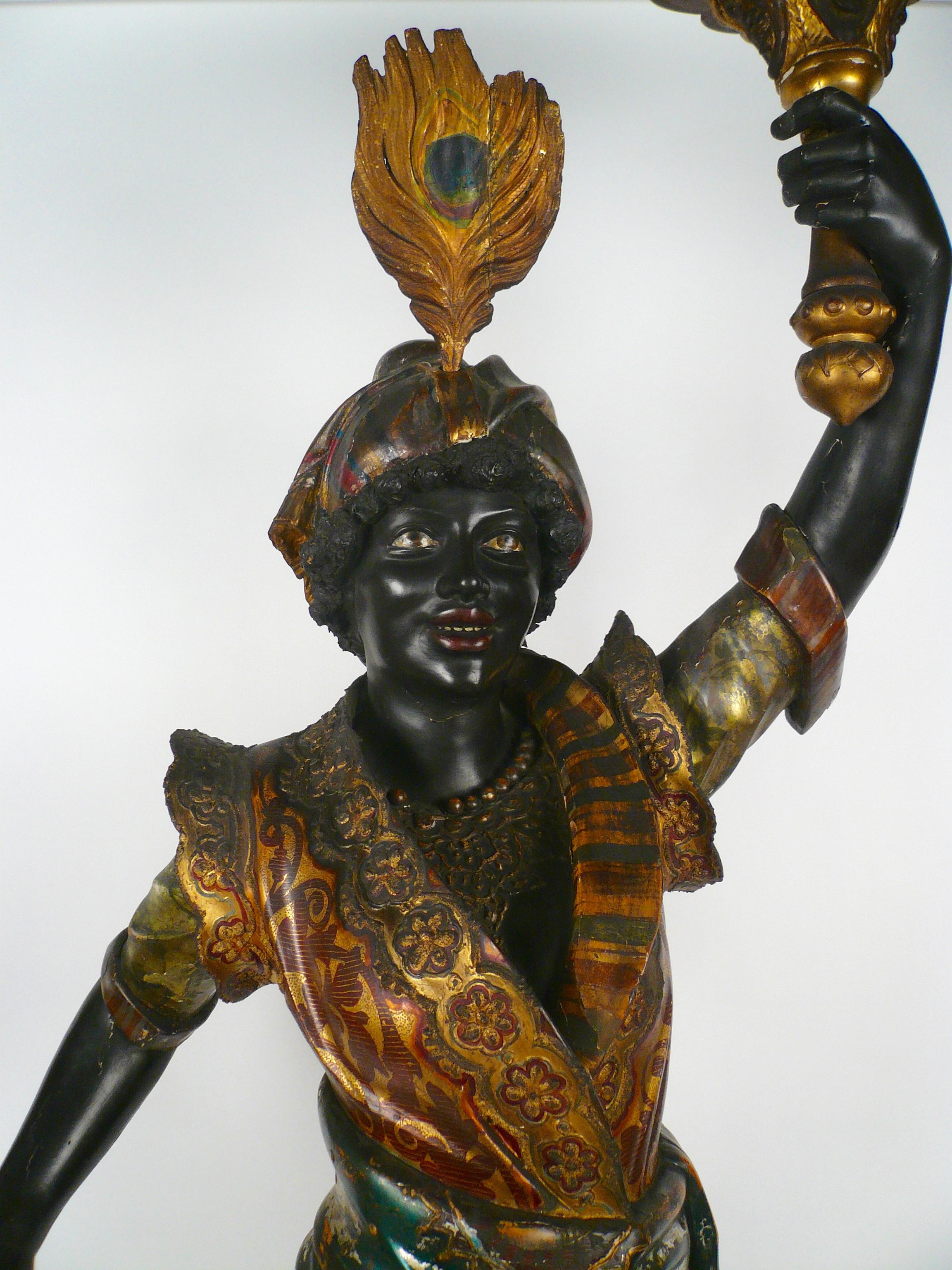 Grand Tour 19th Century Venetian Carved and Polychrome Wood Figural Torcheres or Stands  For Sale
