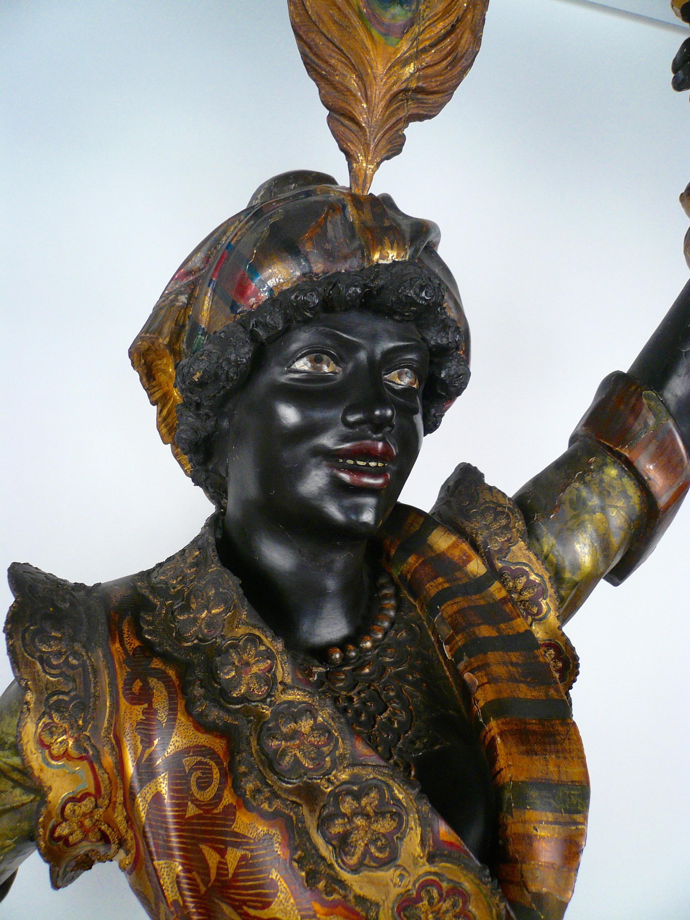 Italian 19th Century Venetian Carved and Polychrome Wood Figural Torcheres or Stands  For Sale