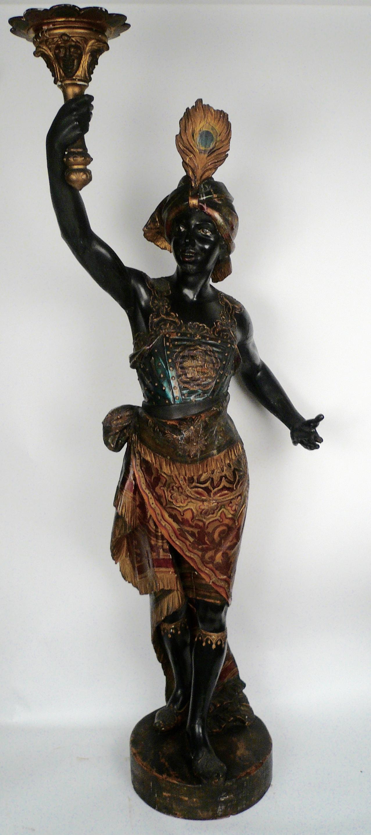 19th Century Venetian Carved and Polychrome Wood Figural Torcheres or Stands  In Good Condition For Sale In Pittsburgh, PA