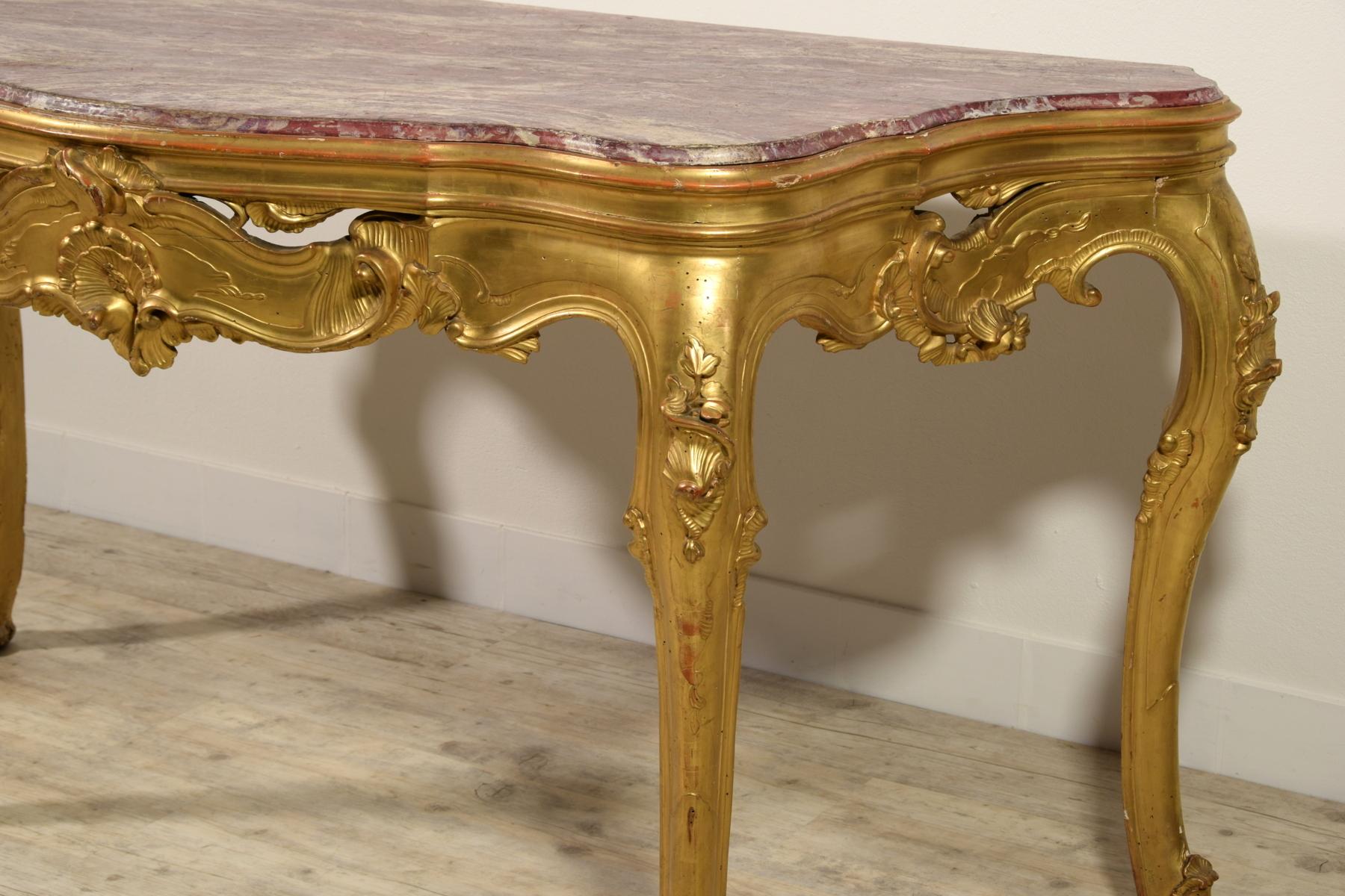 19th Century, Venetian Carved Giltwood Console Table For Sale 5