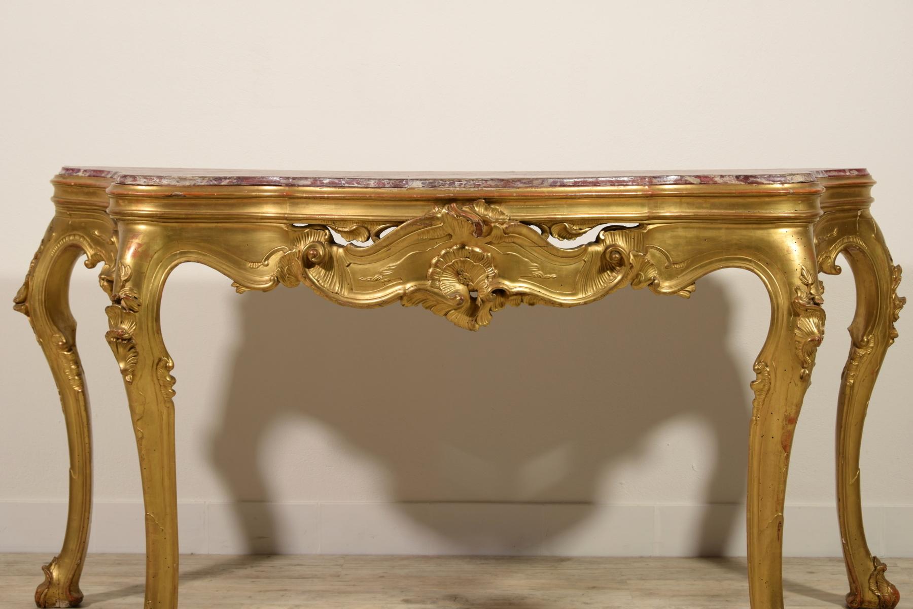 19th Century, Venetian Carved Giltwood Console Table For Sale 6