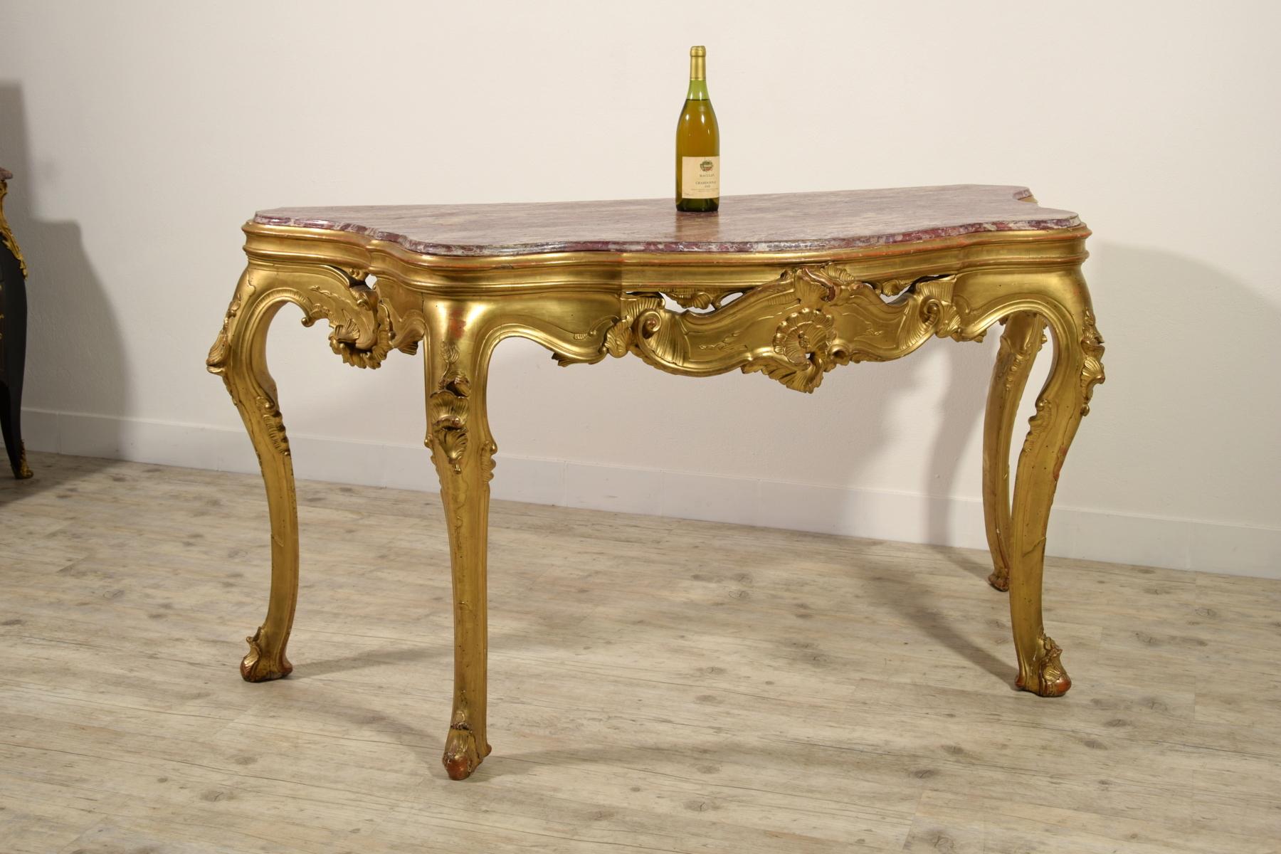 19th Century, Venetian Carved Giltwood Console Table For Sale 7