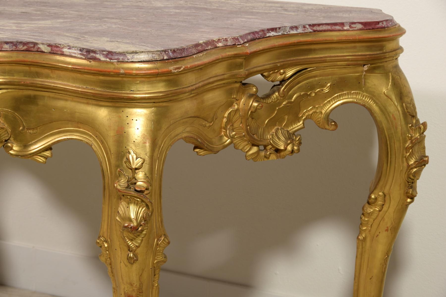 19th Century, Venetian Carved Giltwood Console Table For Sale 8