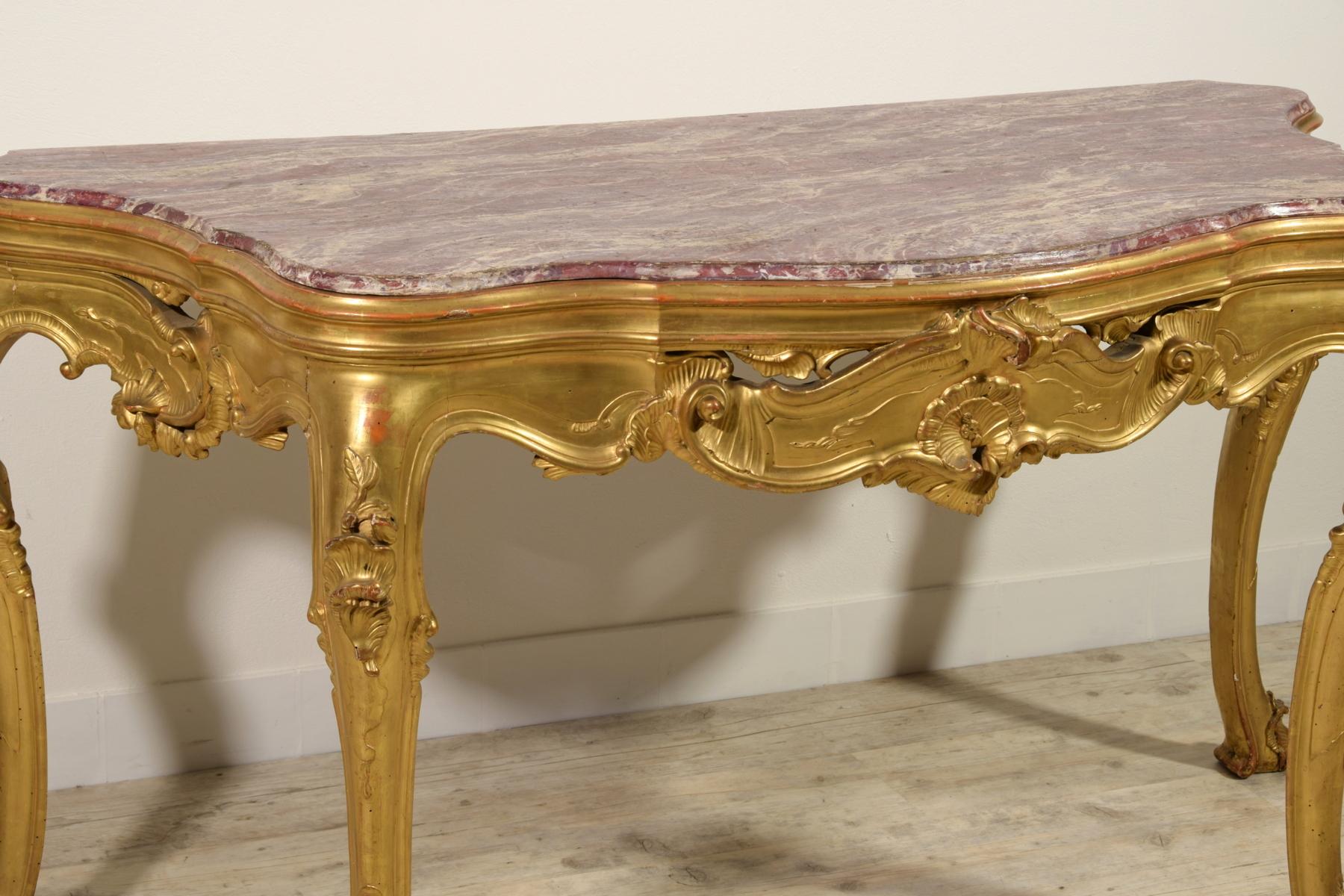 19th Century, Venetian Carved Giltwood Console Table For Sale 10