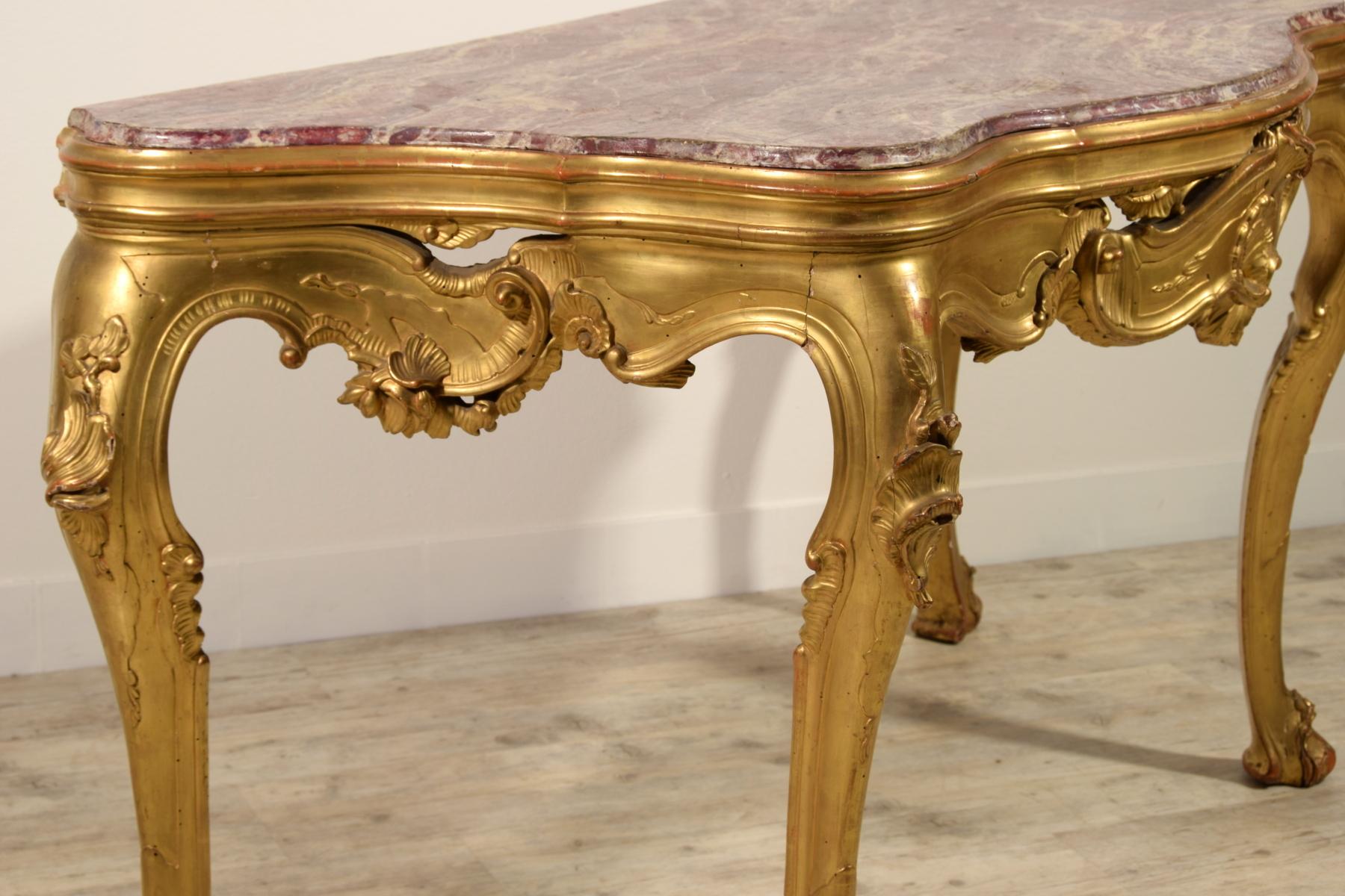19th Century, Venetian Carved Giltwood Console Table For Sale 11