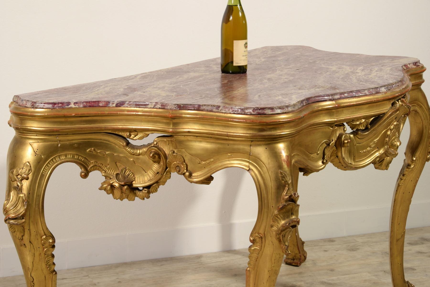 19th Century, Venetian Carved Giltwood Console Table For Sale 12