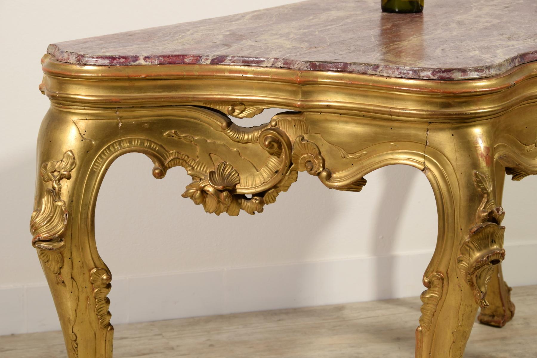 19th Century, Venetian Carved Giltwood Console Table For Sale 13