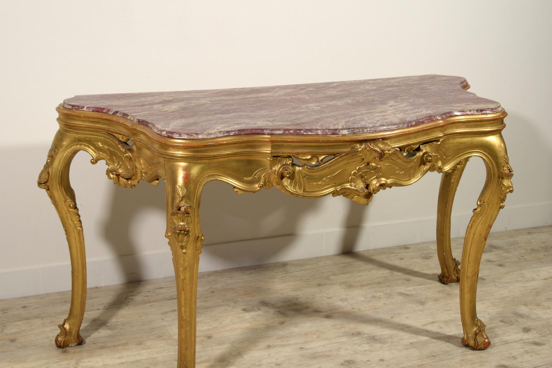 19th Century, Venetian Carved Giltwood Console Table For Sale 14