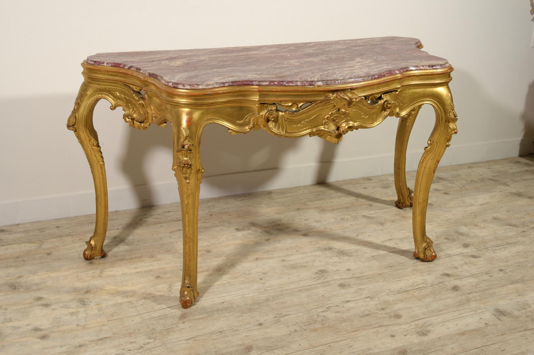 19th Century, Venetian Carved Giltwood Console Table For Sale 2