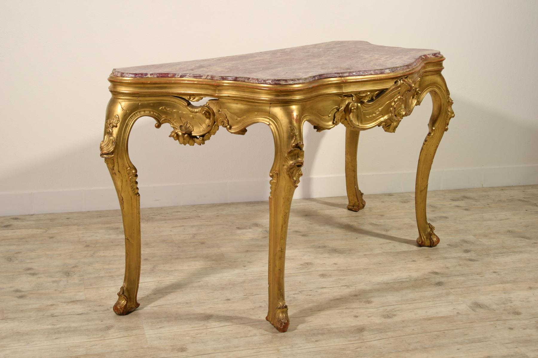 19th Century, Venetian Carved Giltwood Console Table For Sale 3