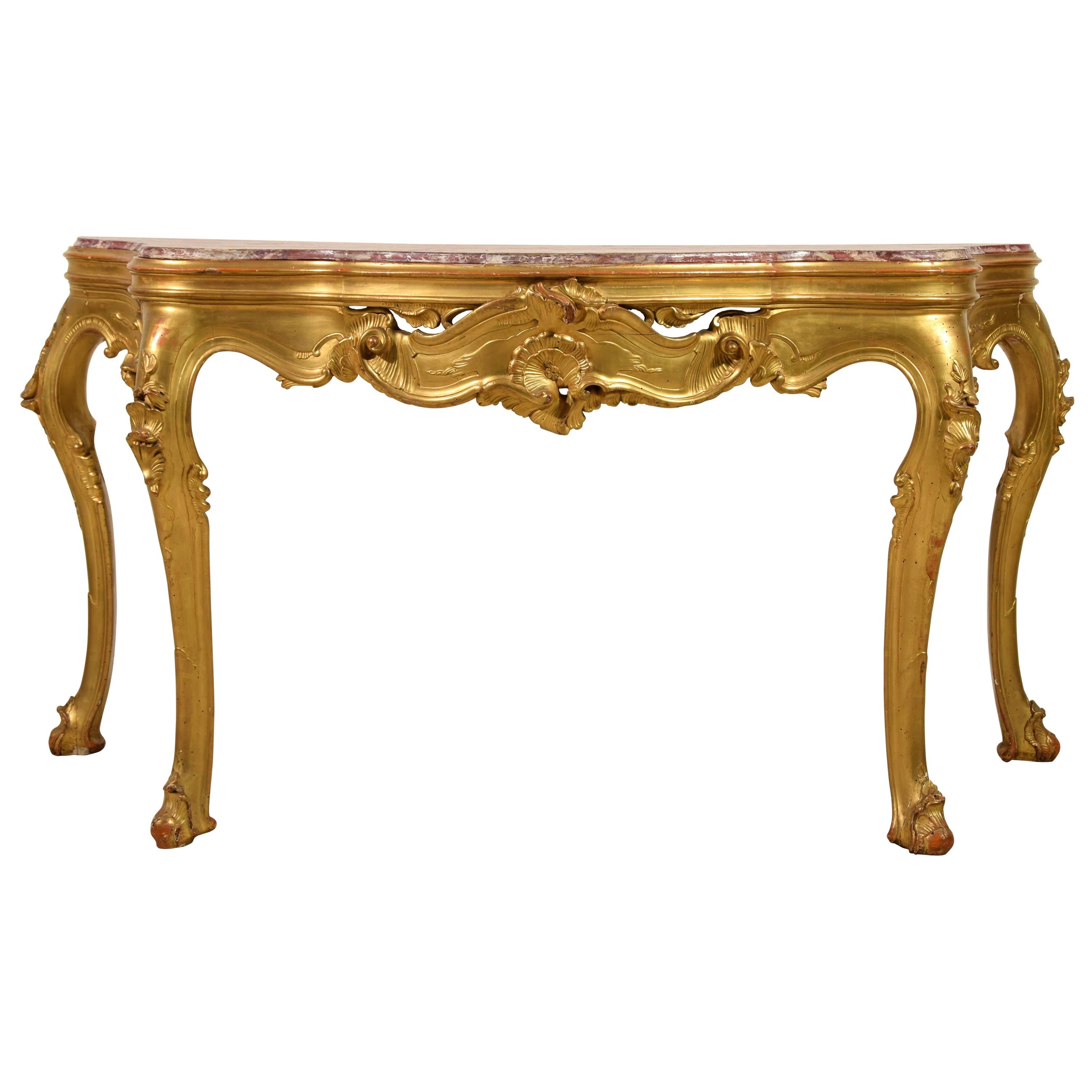 19th Century, Venetian Carved Giltwood Console Table