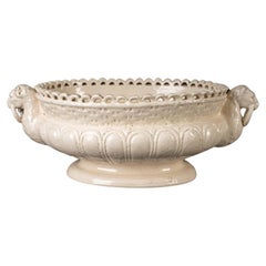 19th Century Venetian Creamware Fruit Bowl with Lion-Head Finials