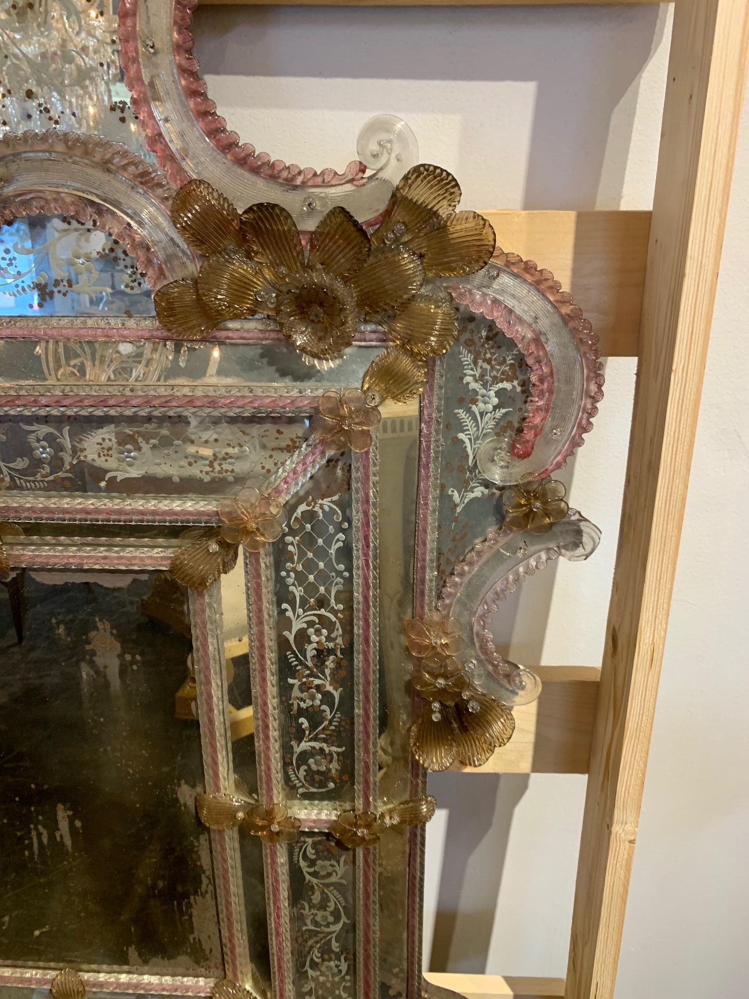 Italian 19th Century Venetian Etched Glass Mirror